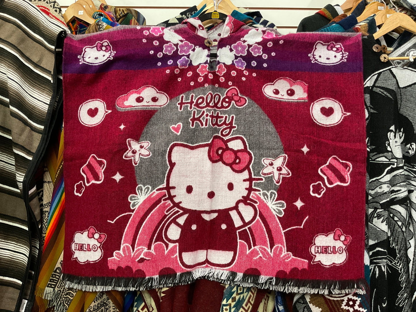 Youth Alpaca Wool Poncho with Hood - Hello Kitty