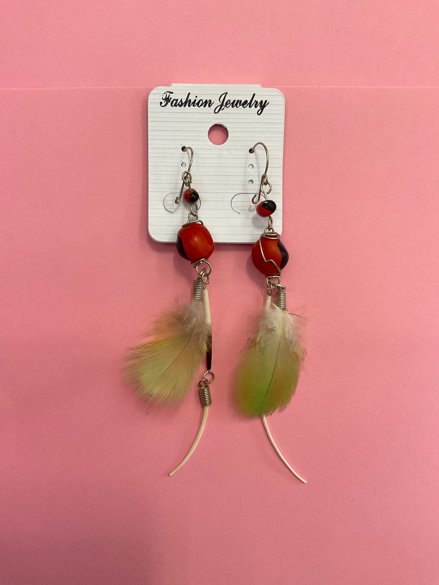 Huayruro Earrings with Feather