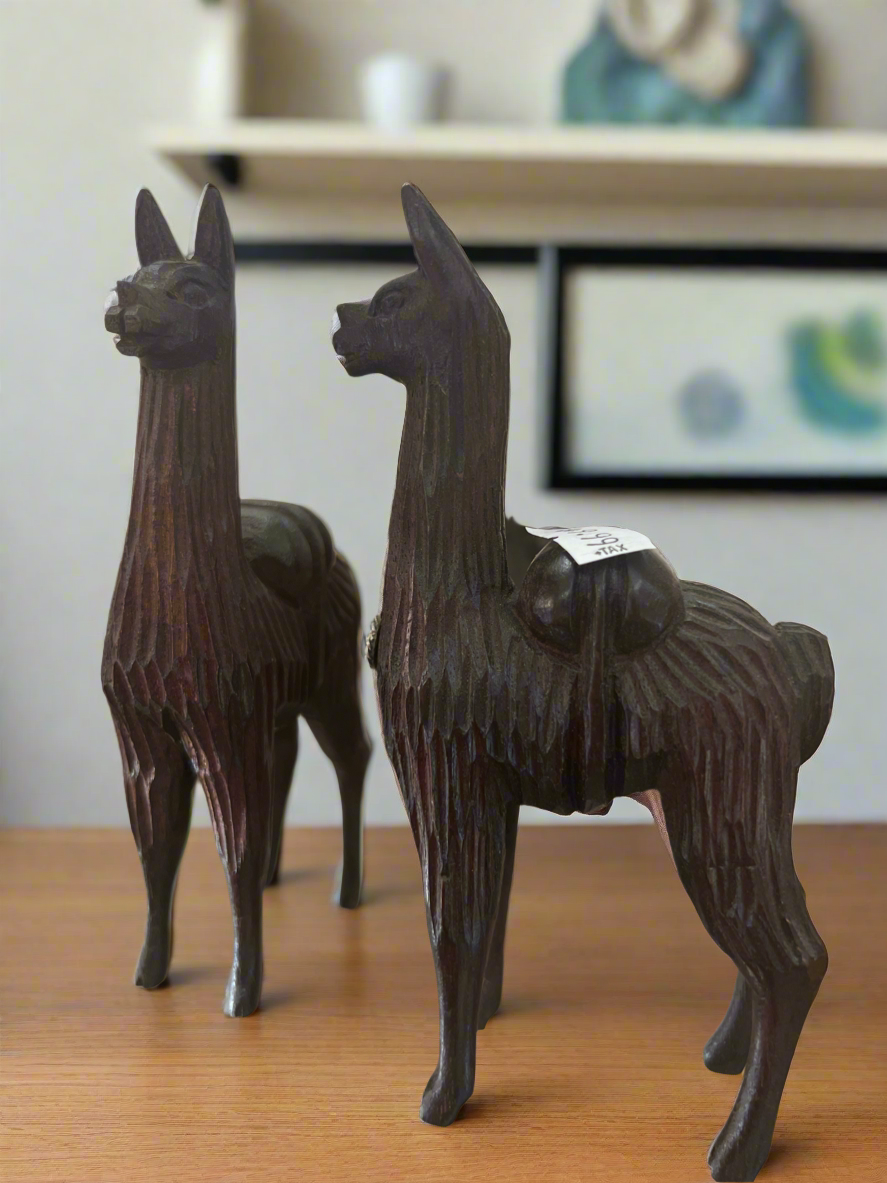 Mahogany Wood Carved LLama