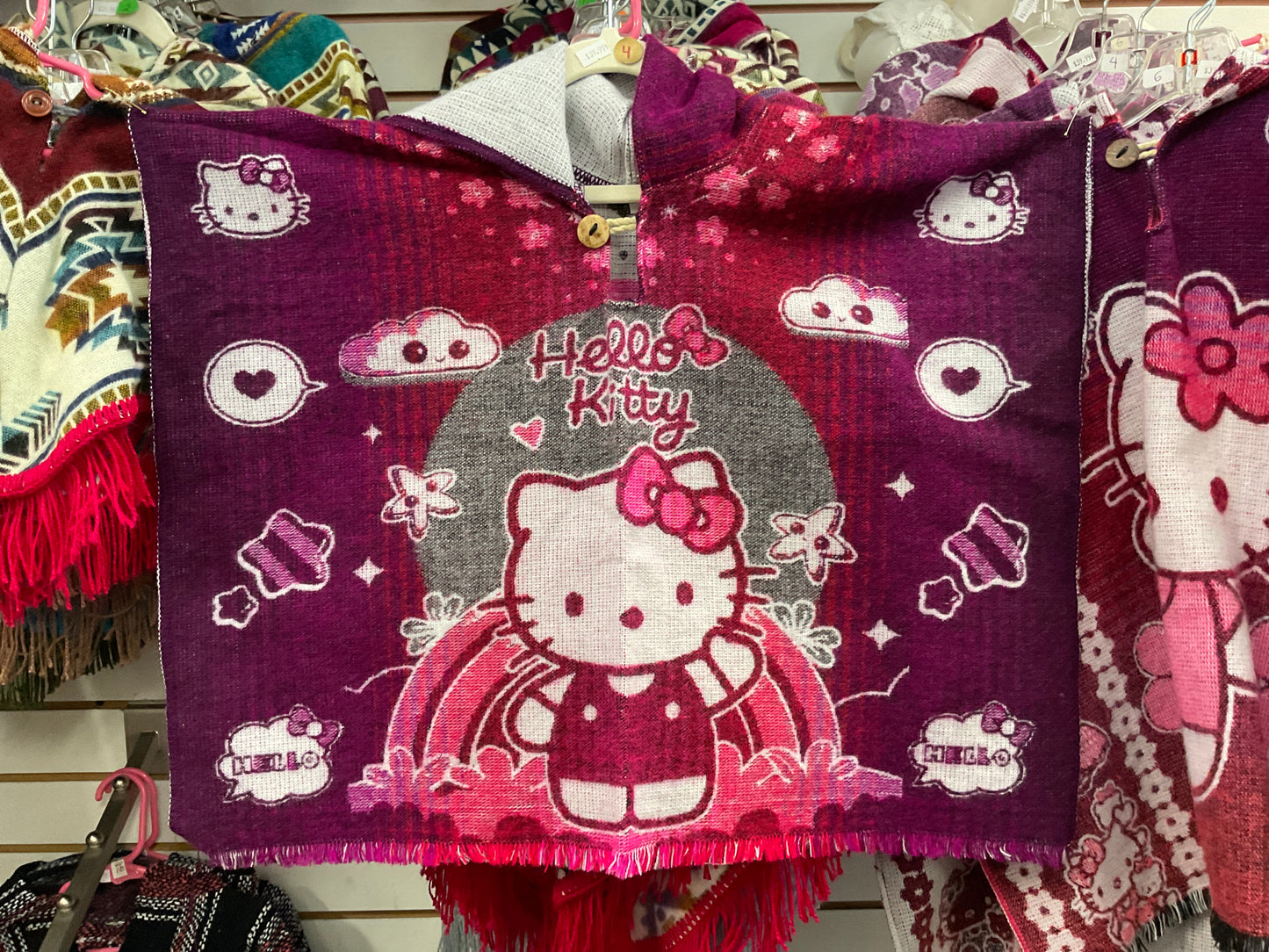 Children’s Alpaca Wool Poncho with Hood - Hello Kitty