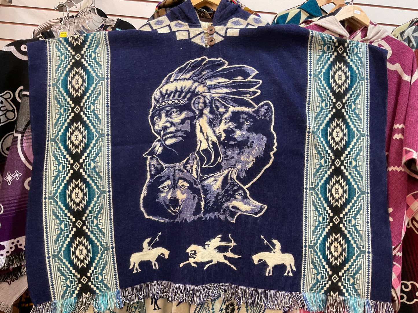 Alpaca Wool Poncho with Hood - Native American