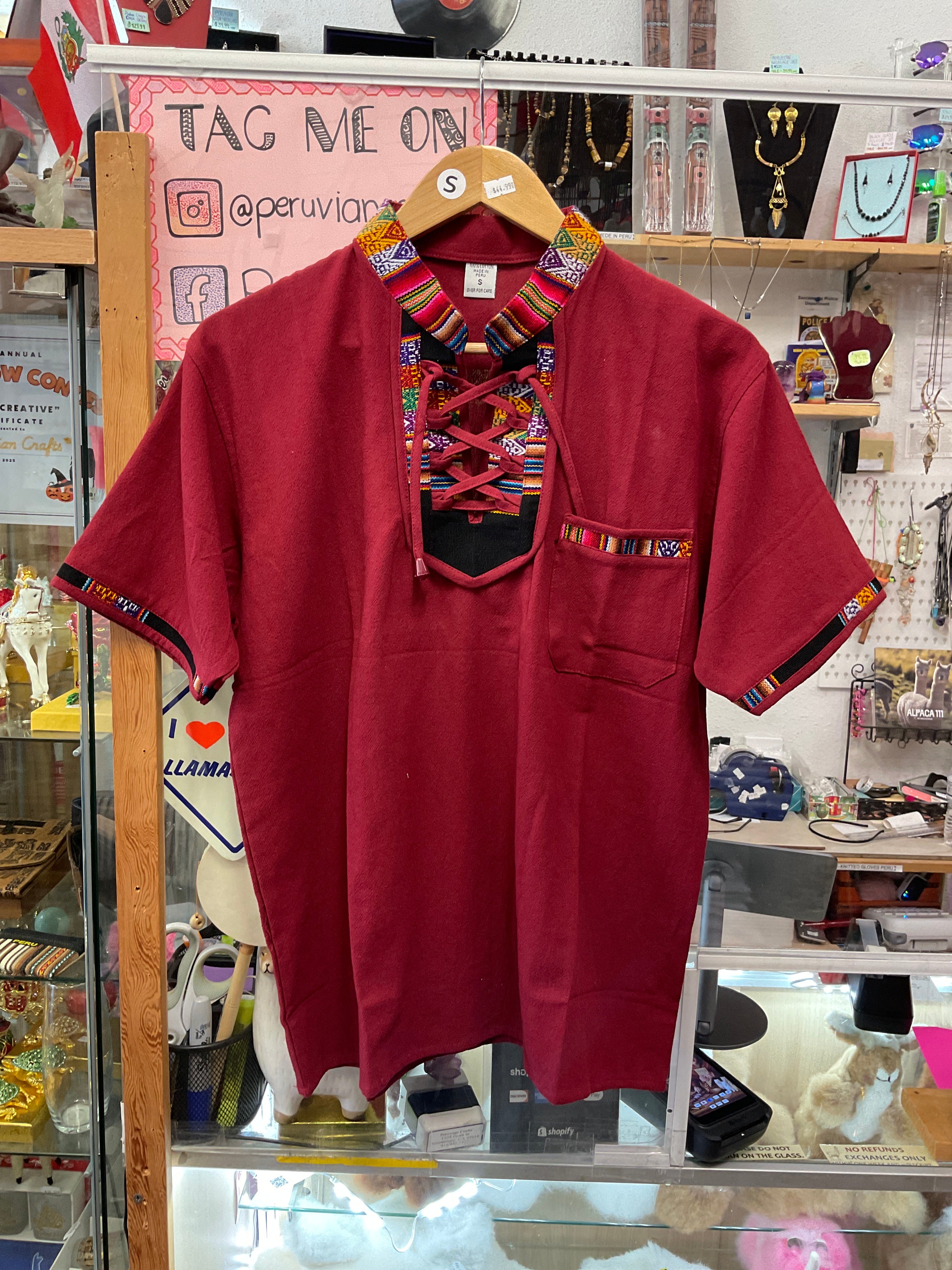Men’s Peruvian Cotton Shirt lace collar  (Camisa Cerrada)