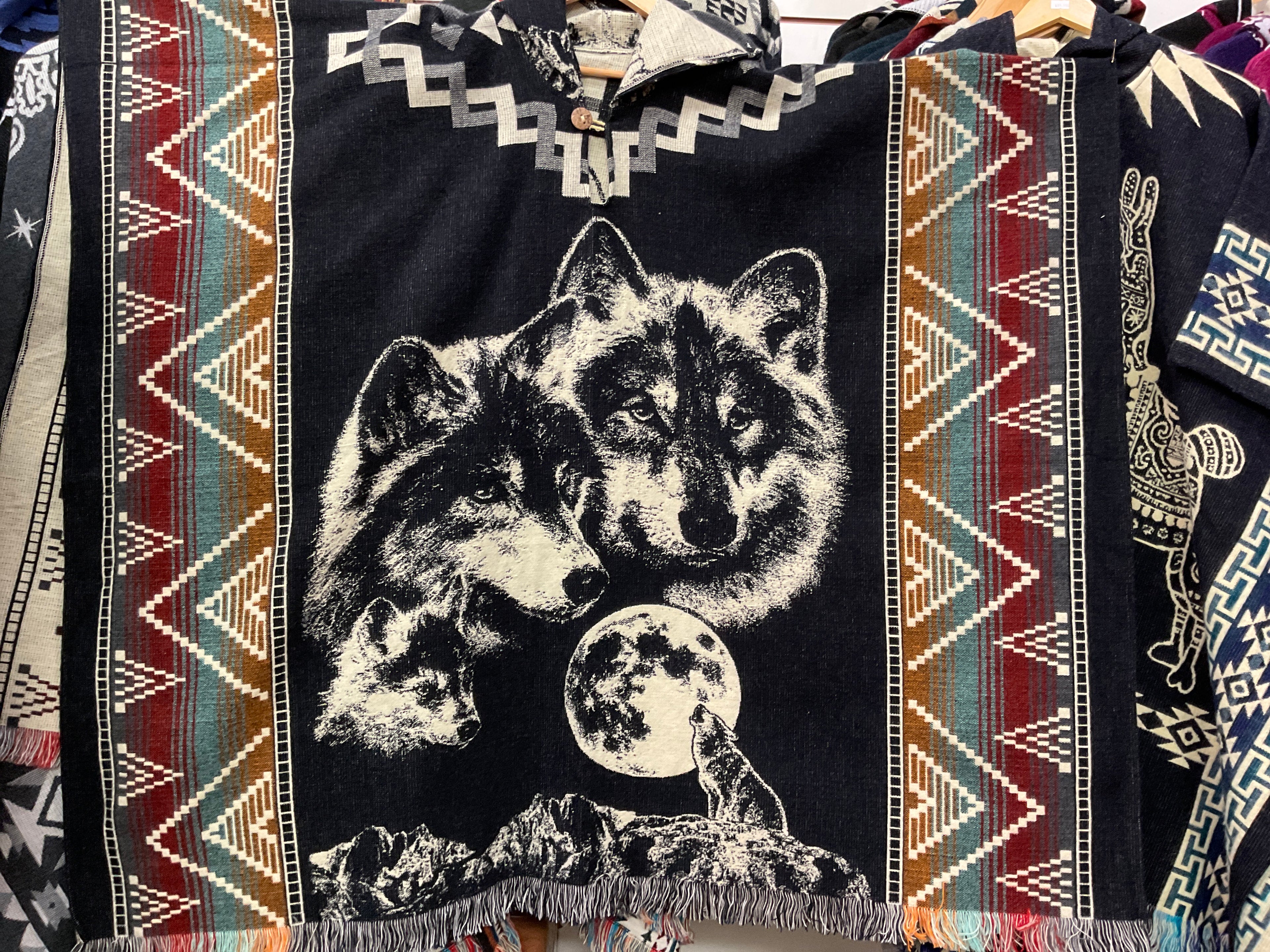 Alpaca Wool Poncho with Hood - Wolf