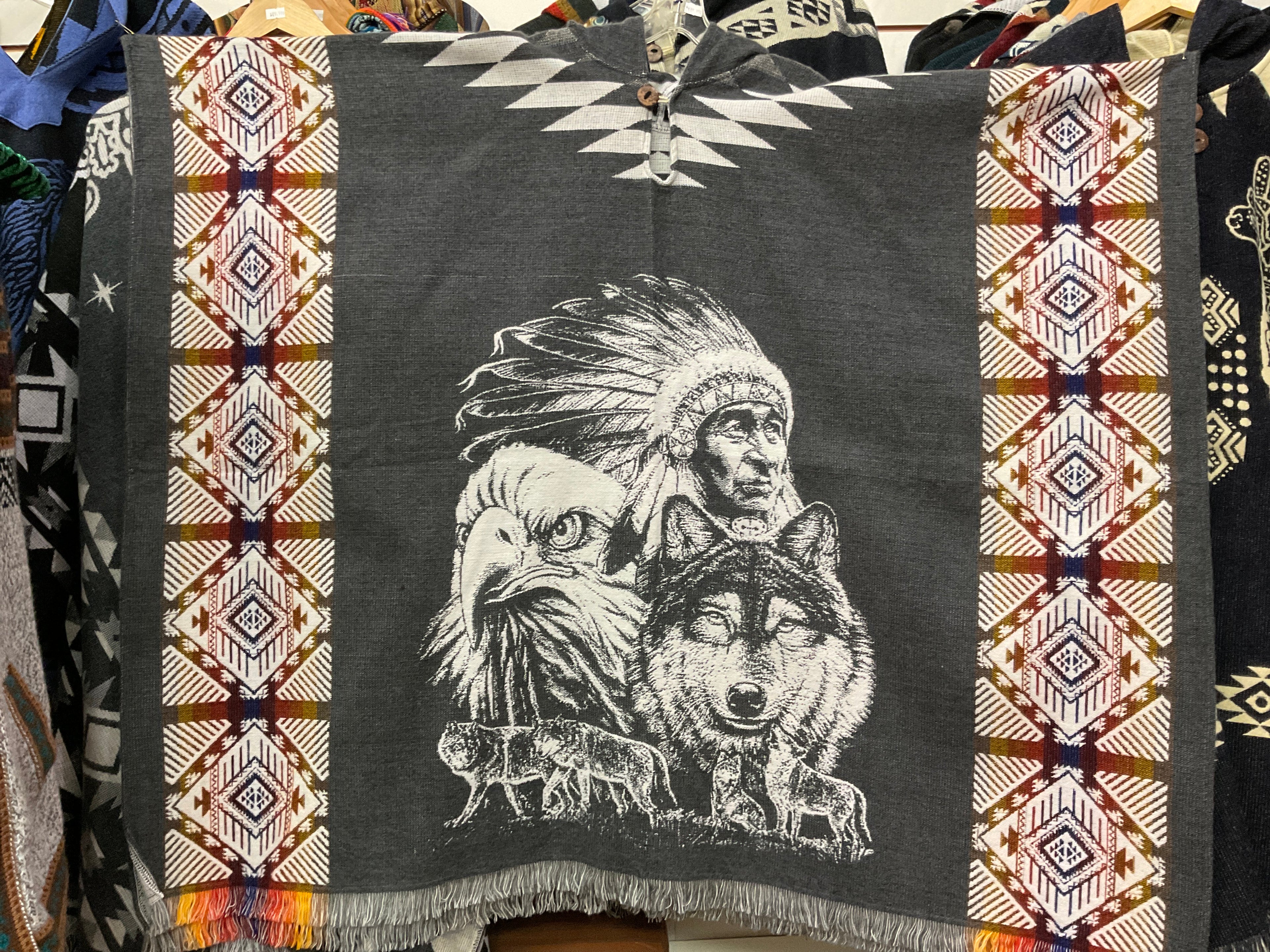 Alpaca Wool Poncho with Hood - Native American