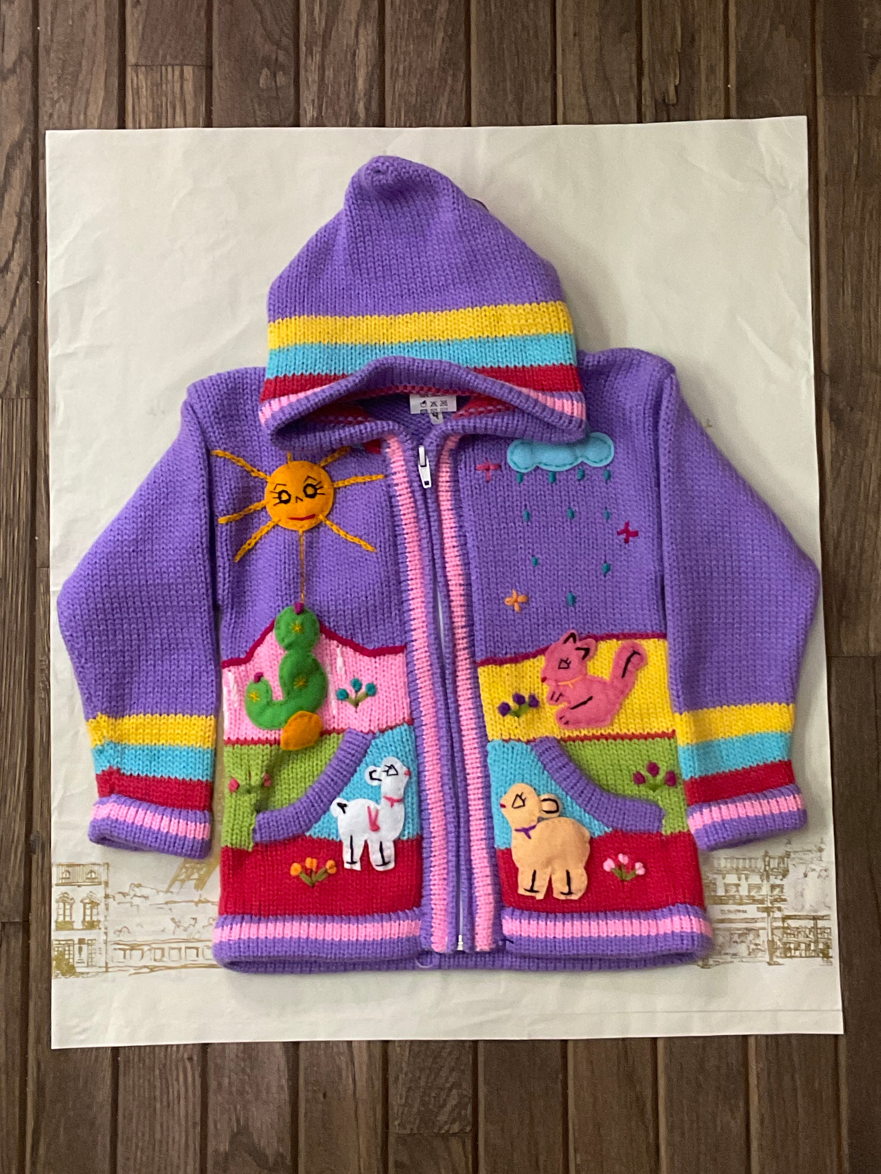 Children’s Hand-Knit Wool Cardigan Sweater  – Peruvian Artisan Made