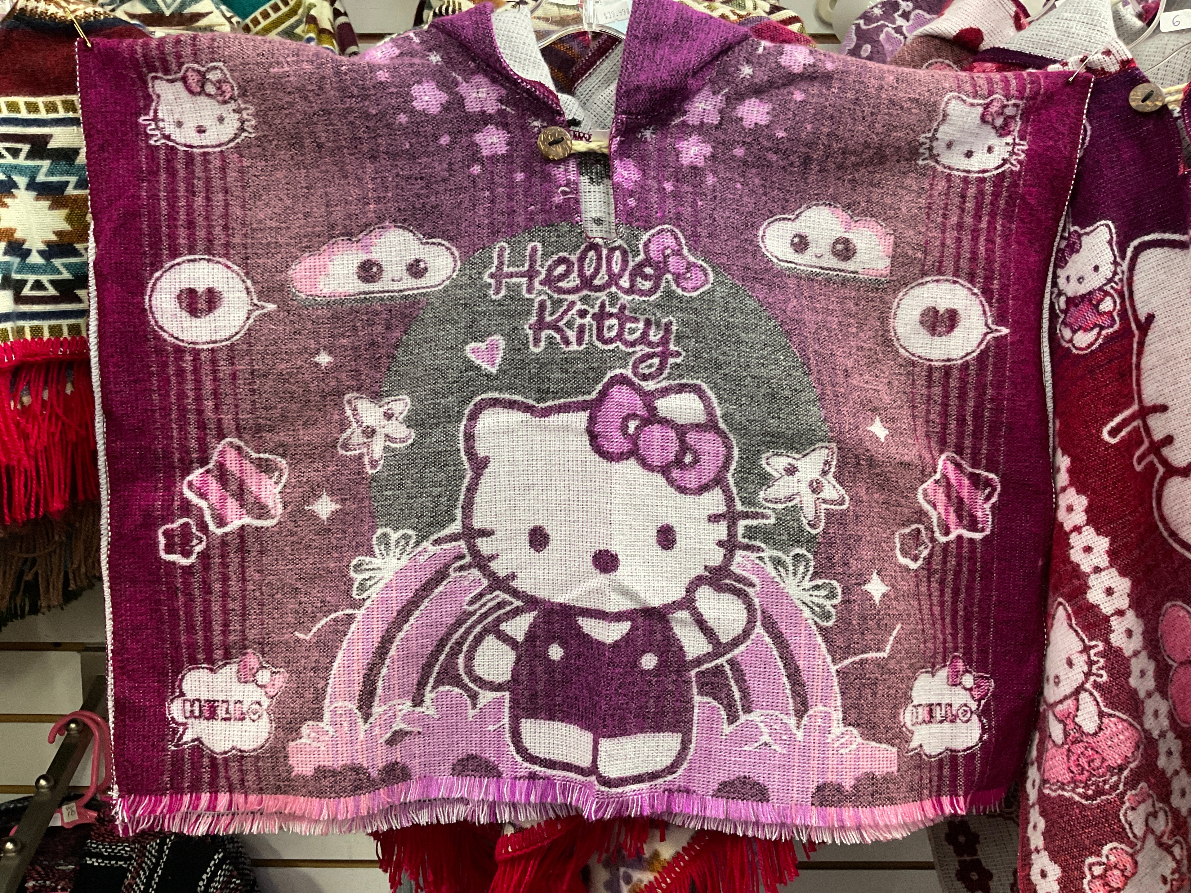 Children’s Alpaca Wool Poncho with Hood - Hello Kitty