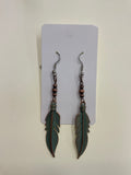Boho Copper and Patina Feather Dangle Earrings