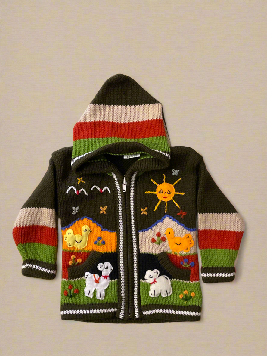 Suéter tipo cárdigan tejido a mano para niños