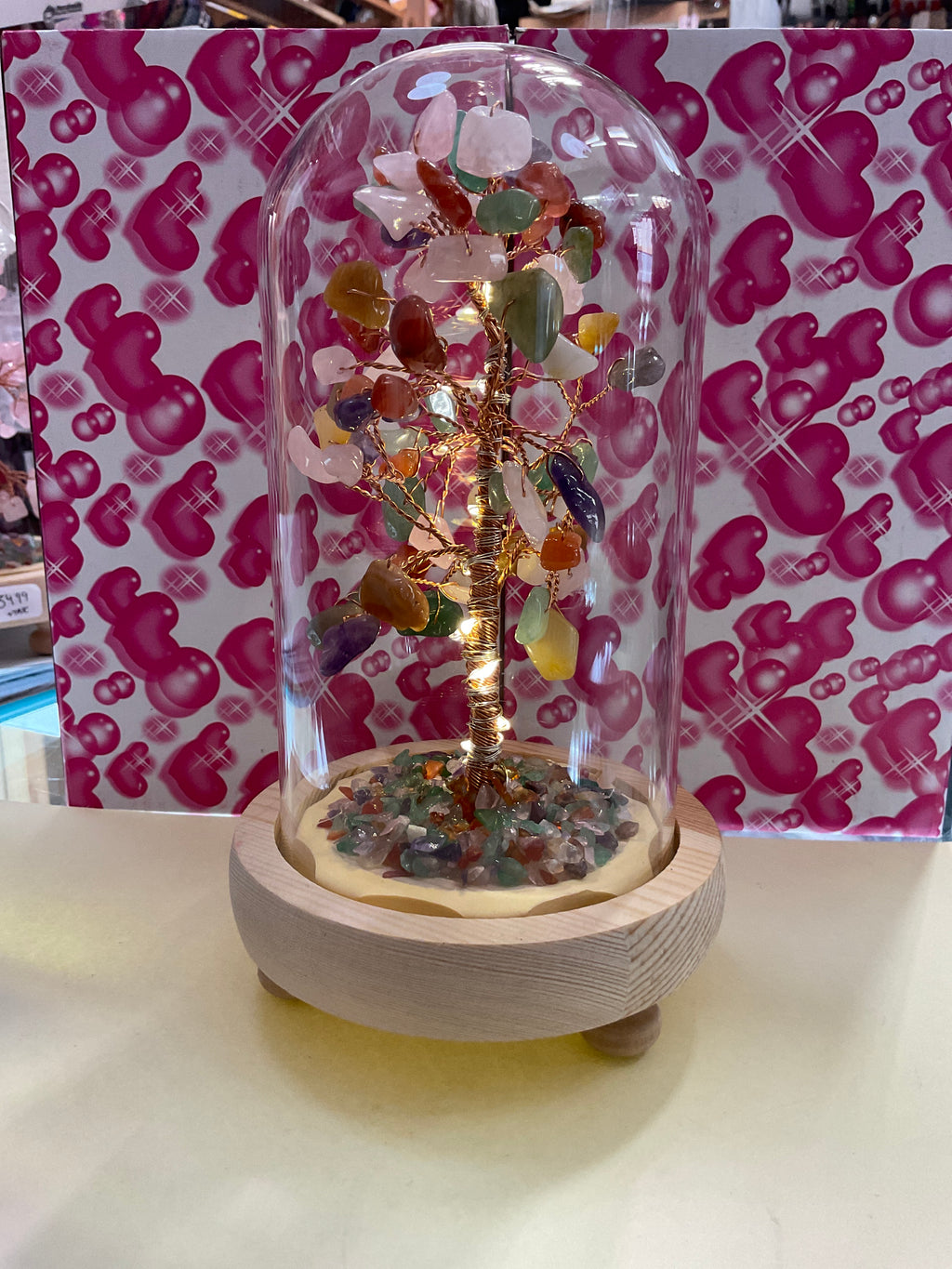 Mineral Stone Tree of Life with Glass Cover & LED Light