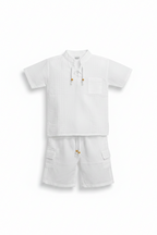 Kids Colon Lace-Up Band Collar Shirt & Shorts Set