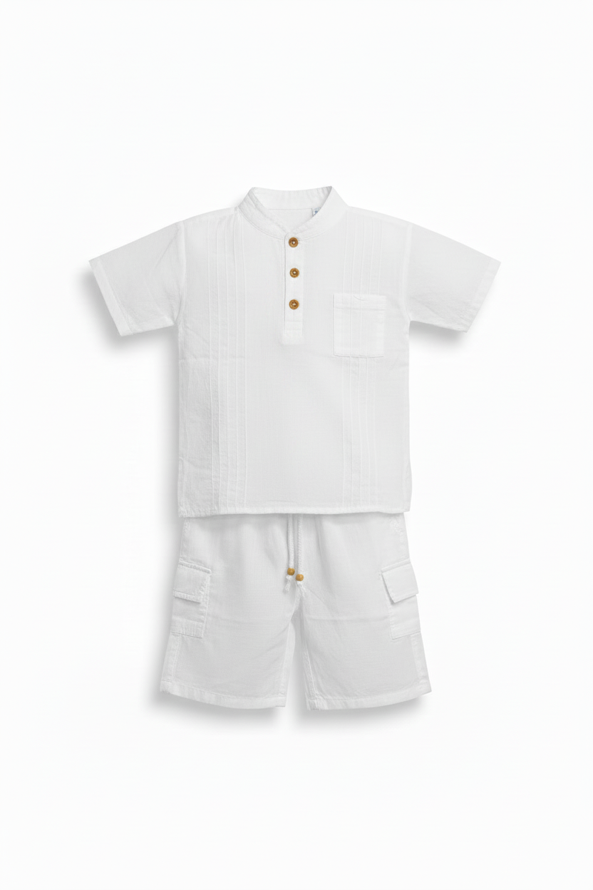Kids Colon Lace-Up Band Collar Shirt & Shorts Set