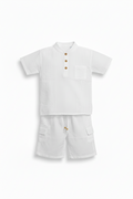 Kids Colon Lace-Up Band Collar Shirt & Shorts Set