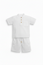 Kids Colon Lace-Up Band Collar Shirt & Shorts Set