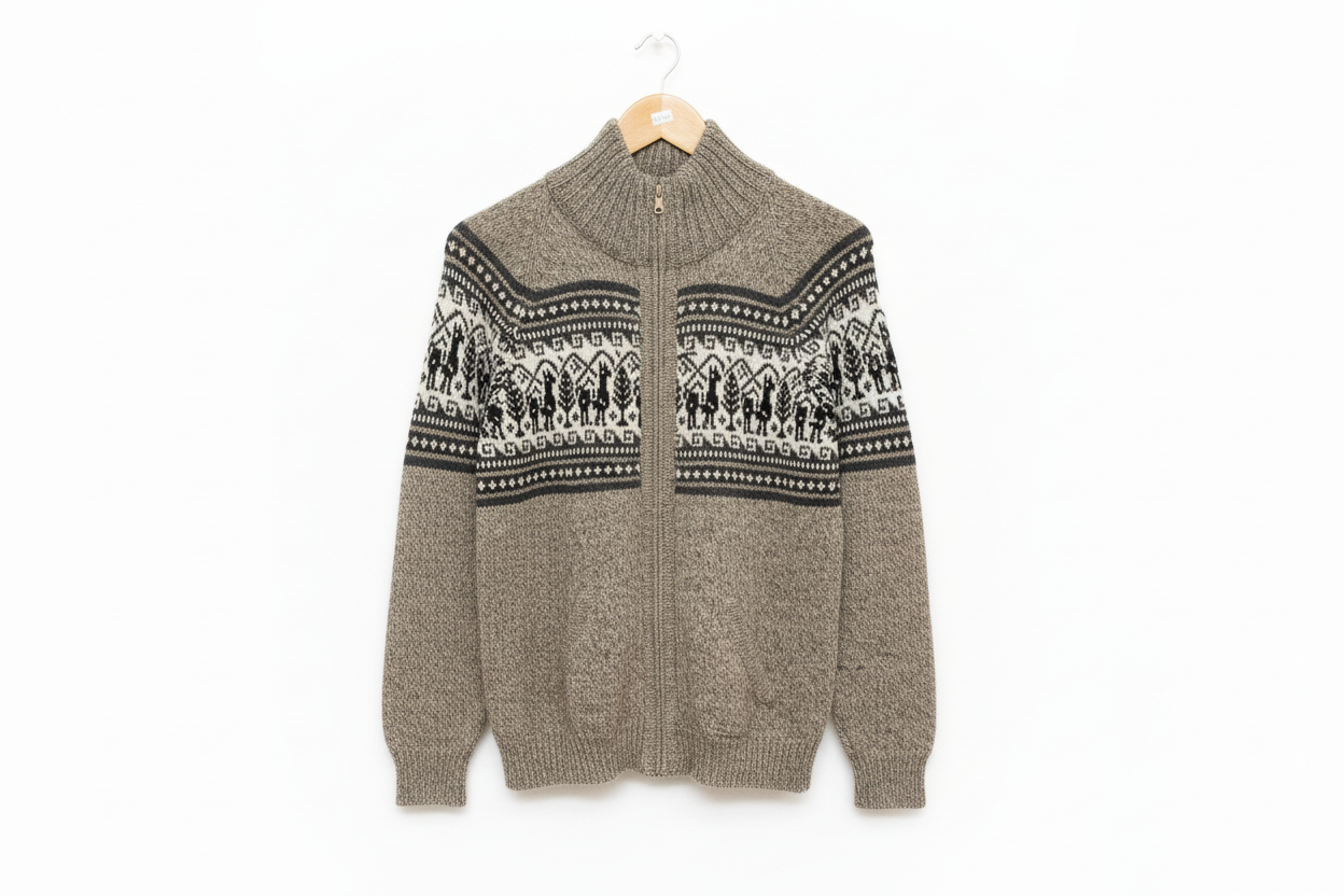 Cárdigan de bebé alpaca con cremallera y motivo de llama