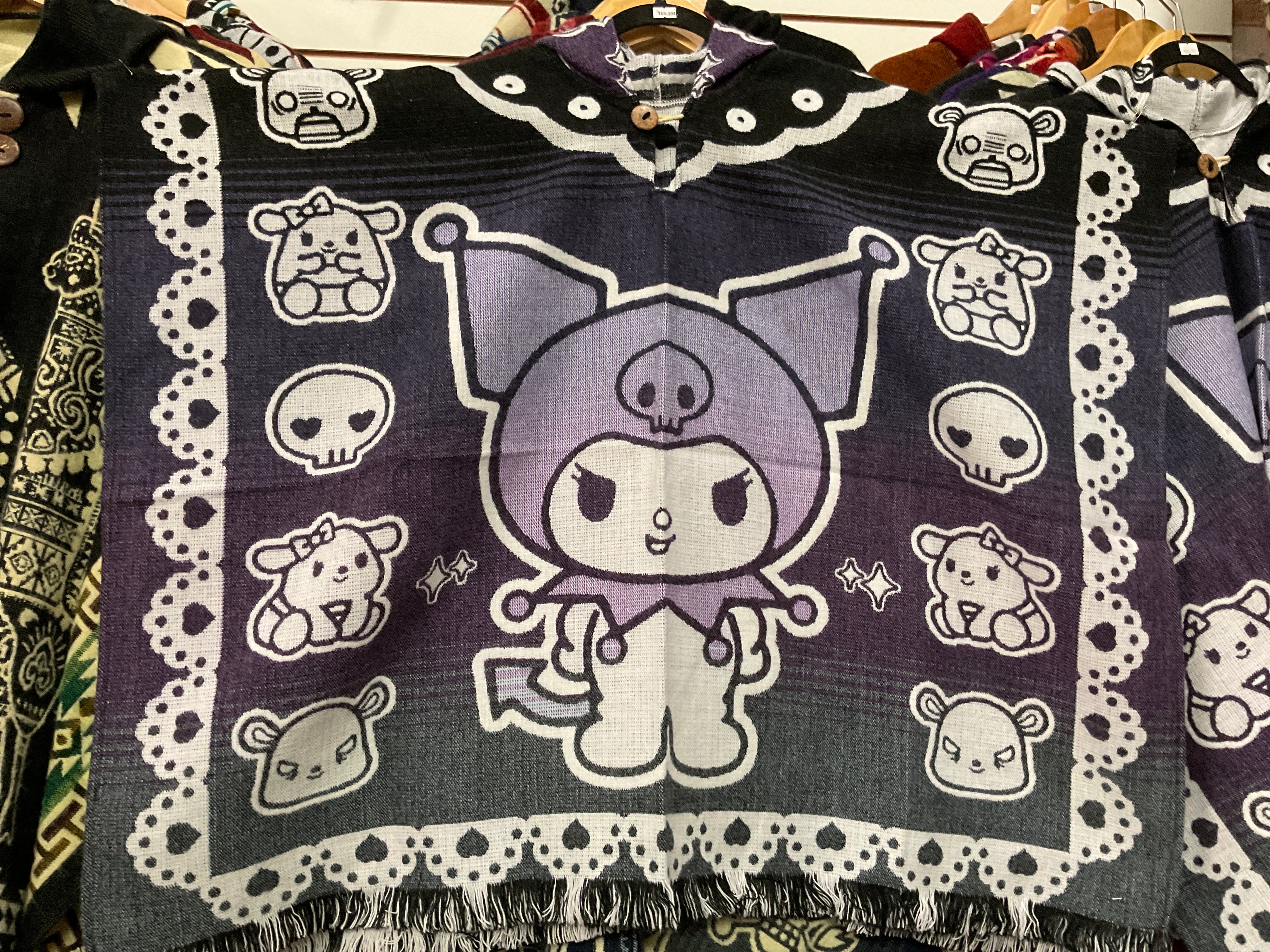 Youth Alpaca Wool Poncho with Hood - Kuromi