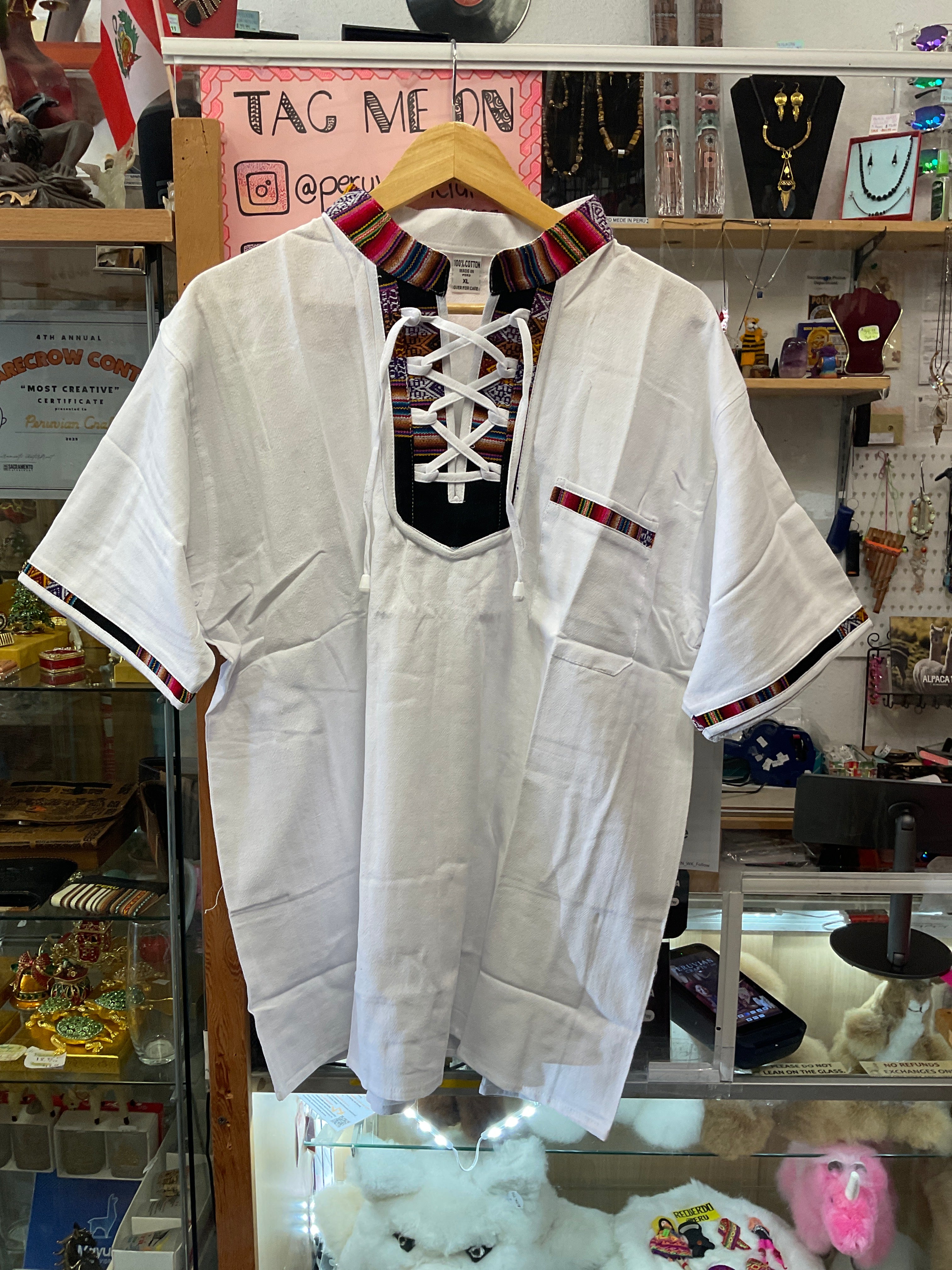 Men’s Peruvian Cotton Shirt lace collar  (Camisa Cerrada)