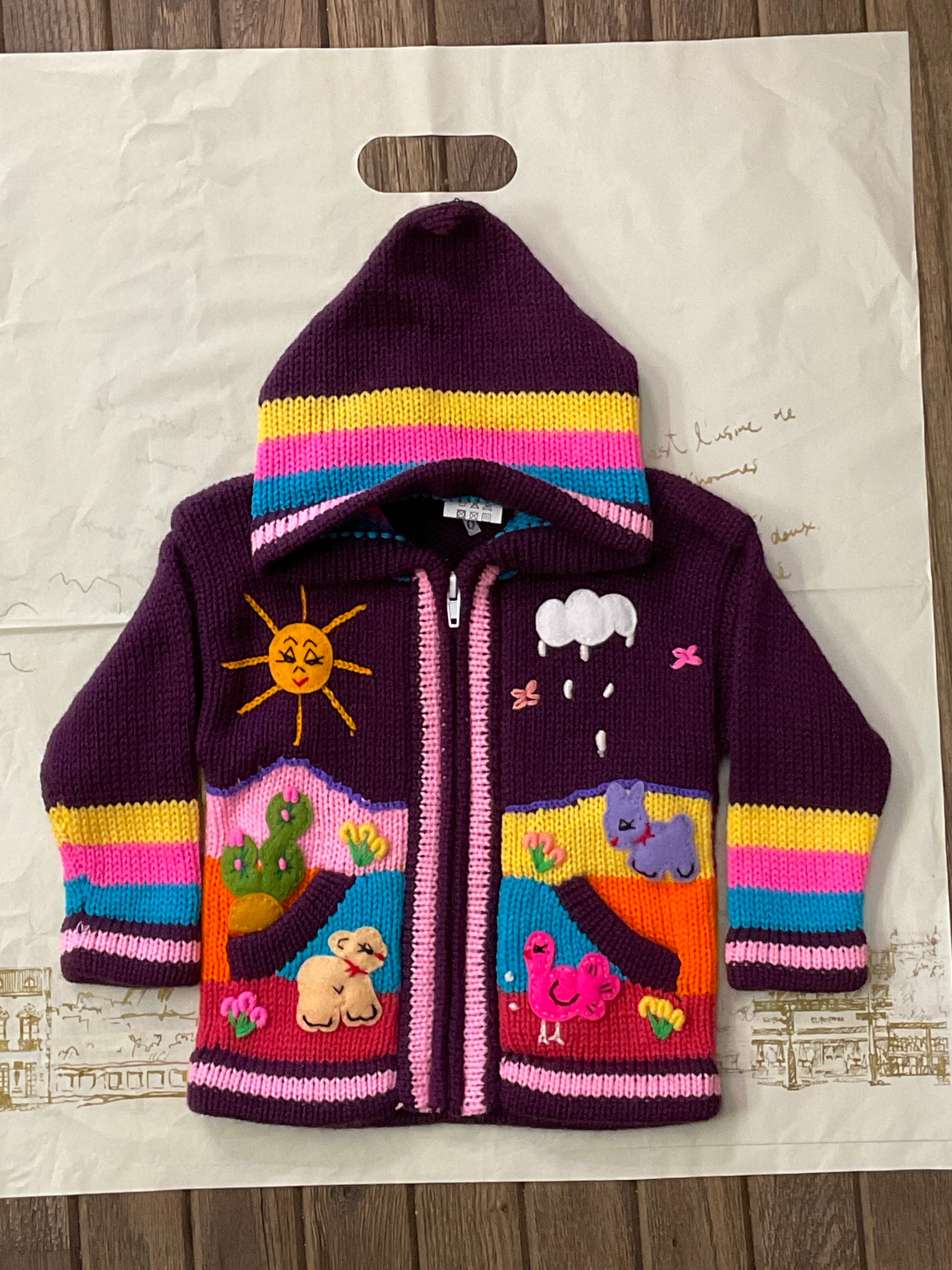 Children’s Hand-Knit Wool Cardigan Sweater  – Peruvian Artisan Made
