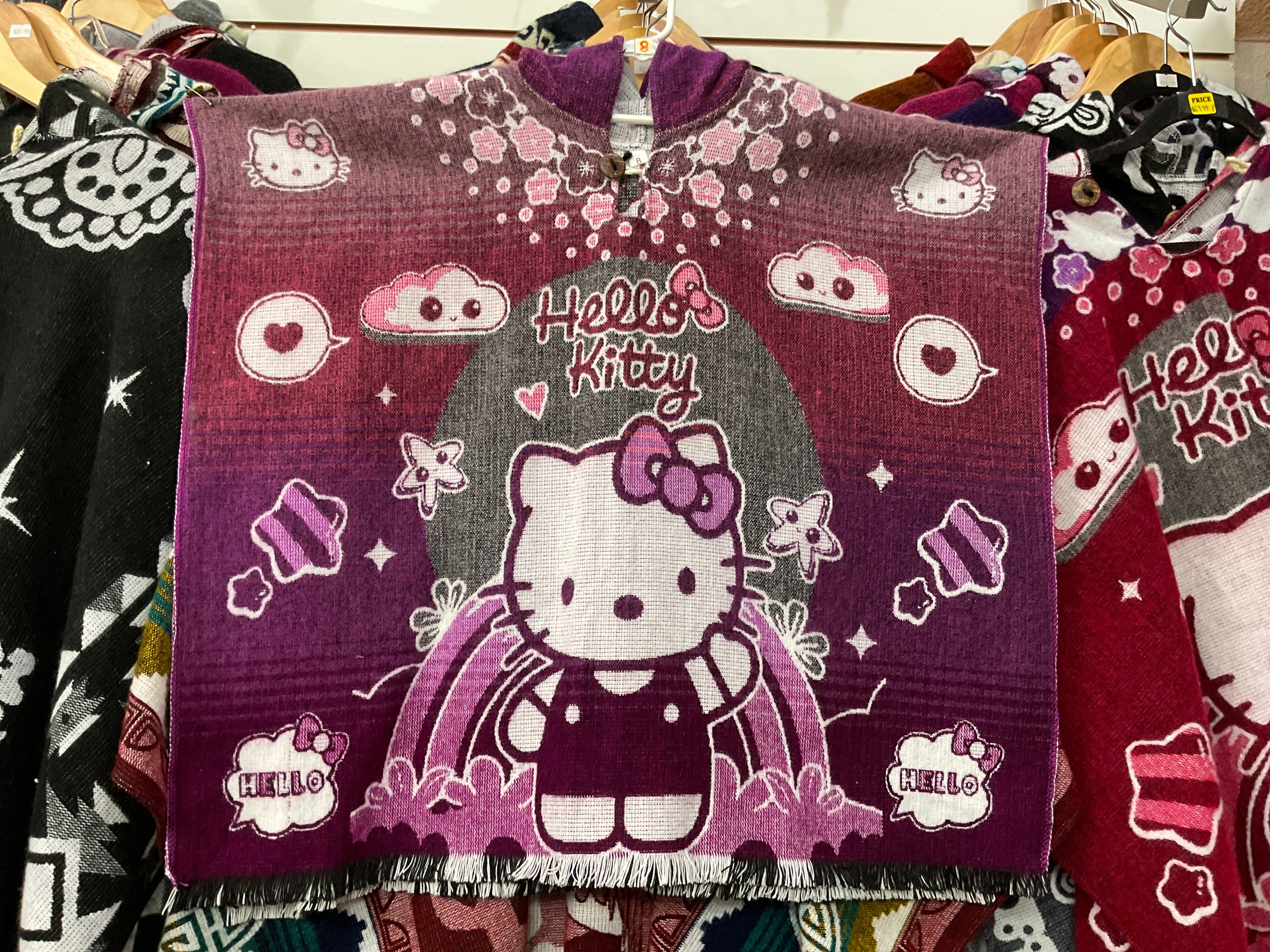 Children’s Alpaca Wool Poncho with Hood - Hello Kitty