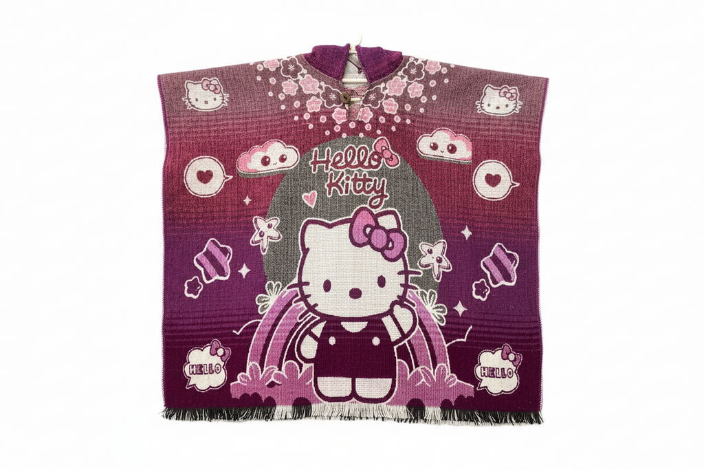 Poncho de alpaca para niños con capucha - Hello Kitty