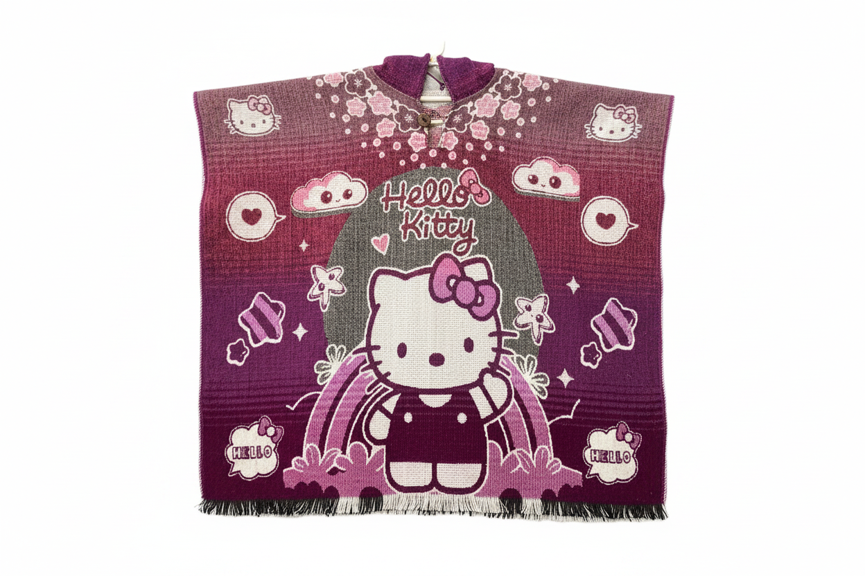 Children’s Alpaca Wool Poncho with Hood - Hello Kitty