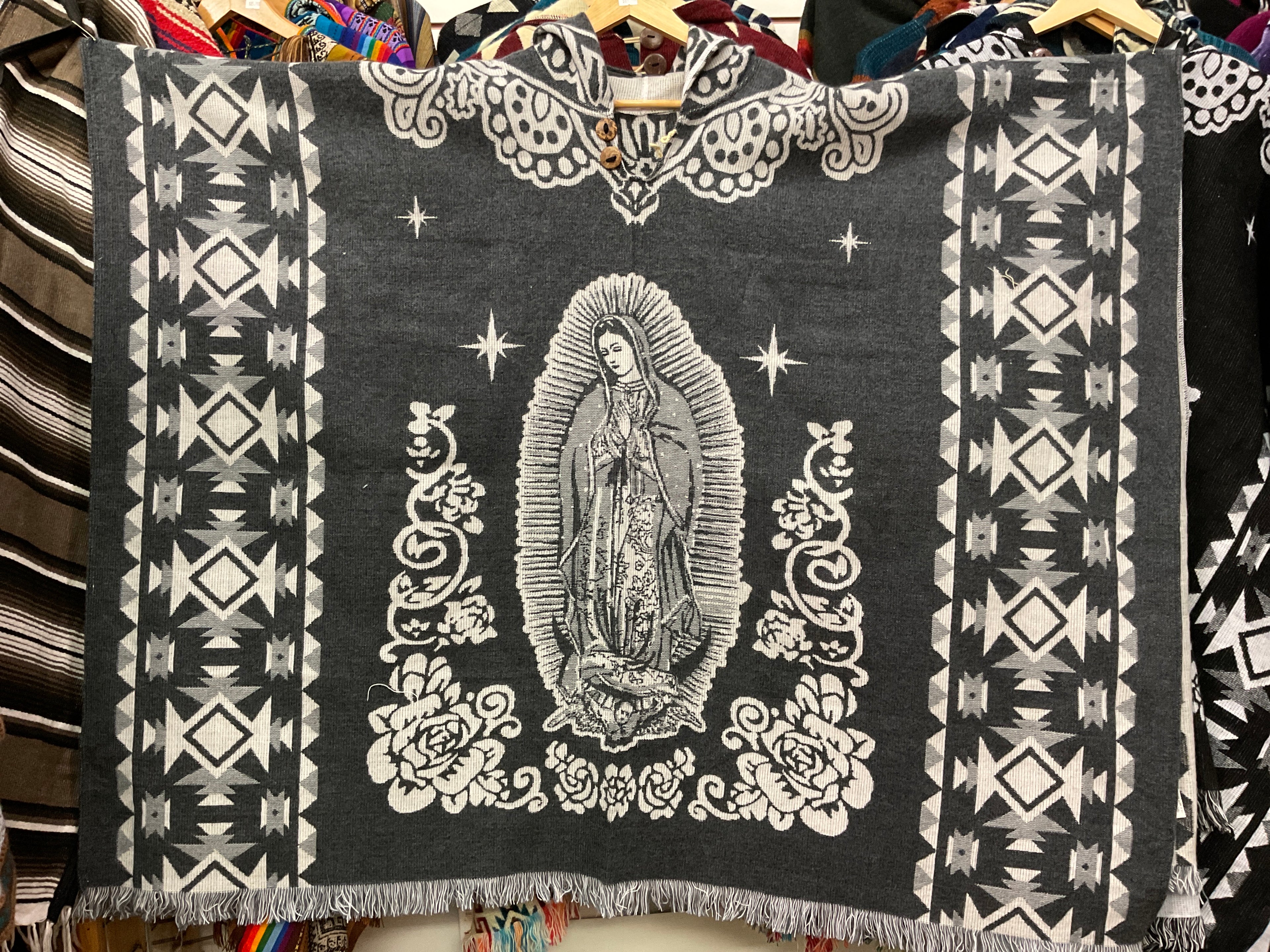Alpaca Wool Poncho with Hood - Virgen de Guadalupe