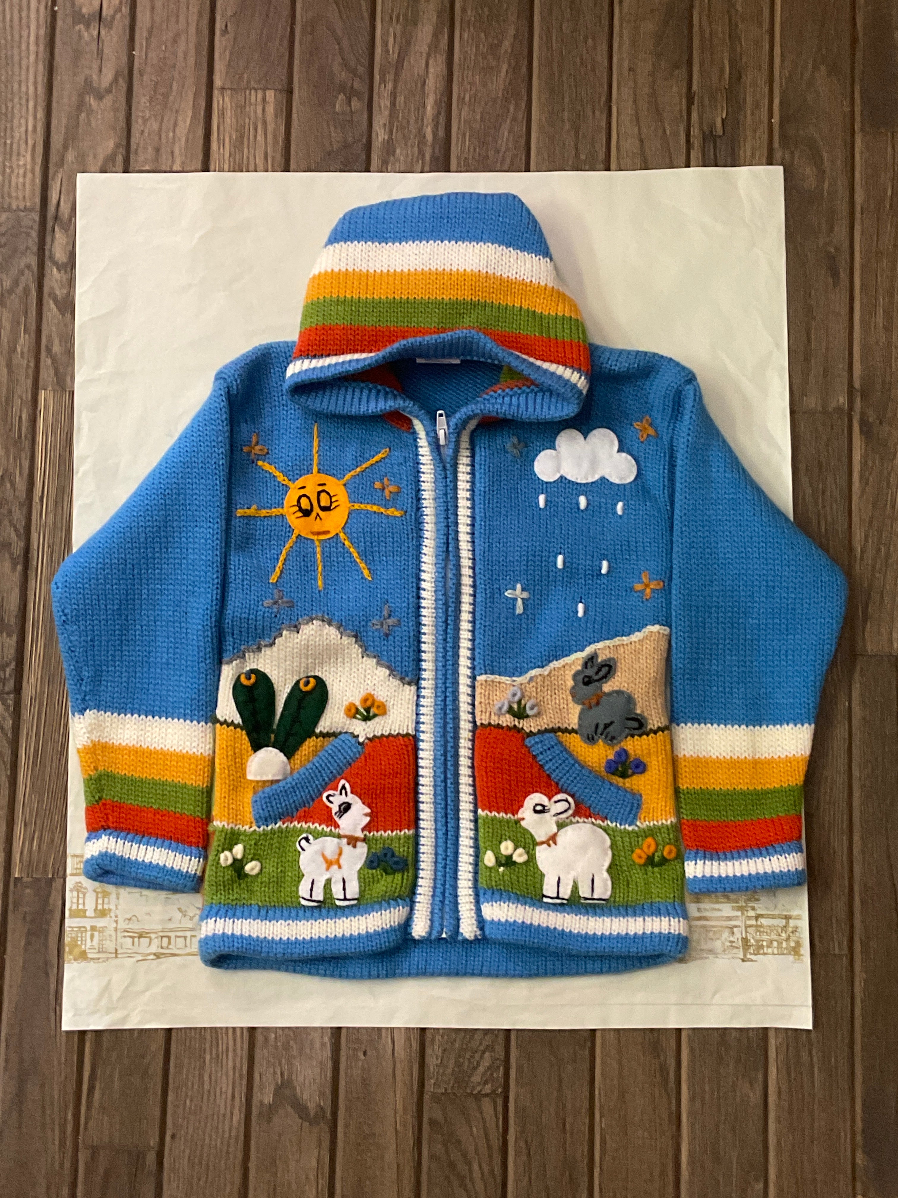 Children’s Hand-Knit Wool Cardigan Sweater  – Peruvian Artisan Made