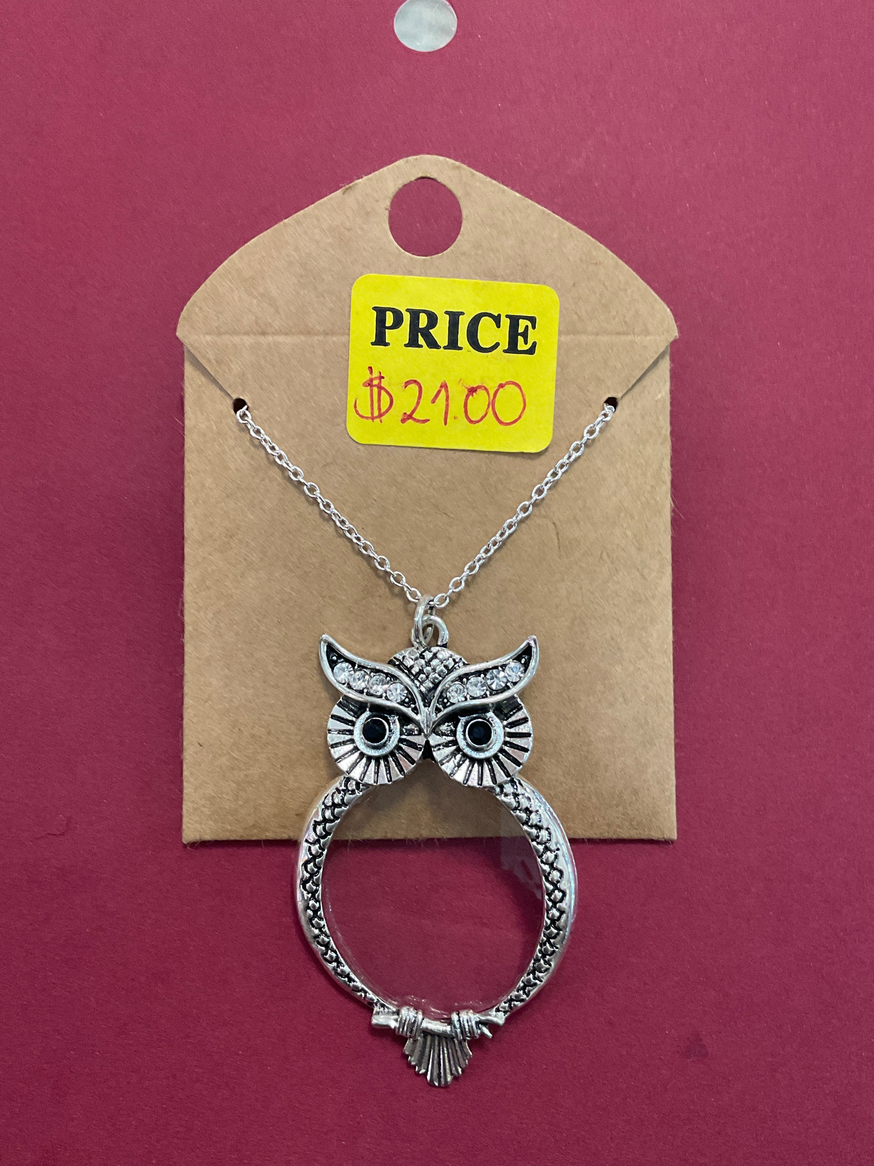 Owl Shaped Magnifying Glass Necklace