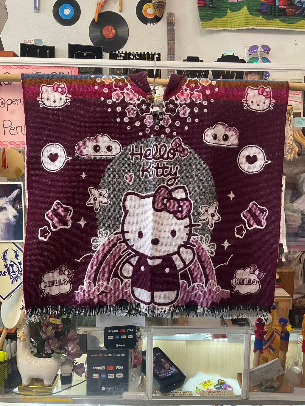 Children’s Alpaca Wool Poncho with Hood - Hello Kitty