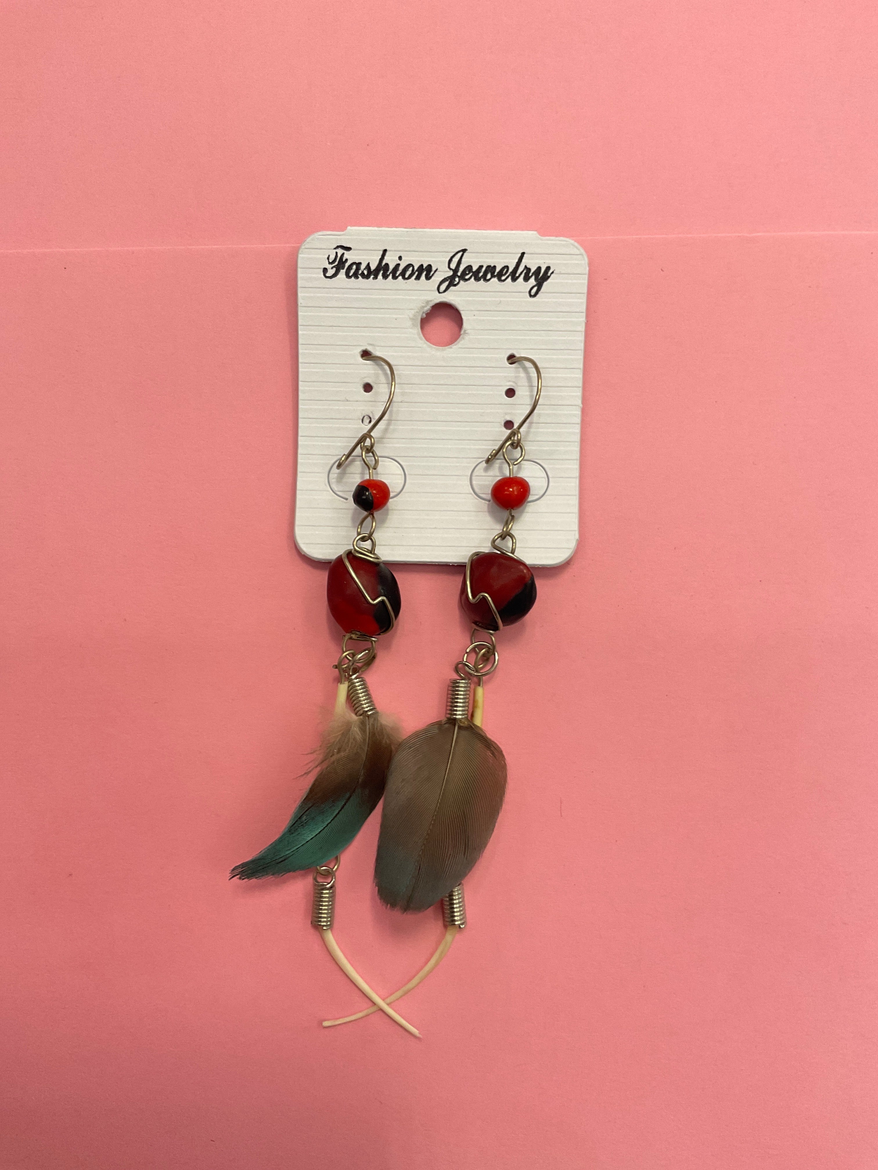 Huayruro Earrings with Feather