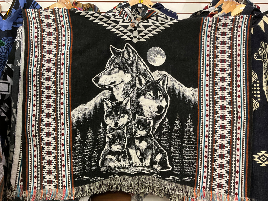 Alpaca Wool Poncho with Hood - Wolf