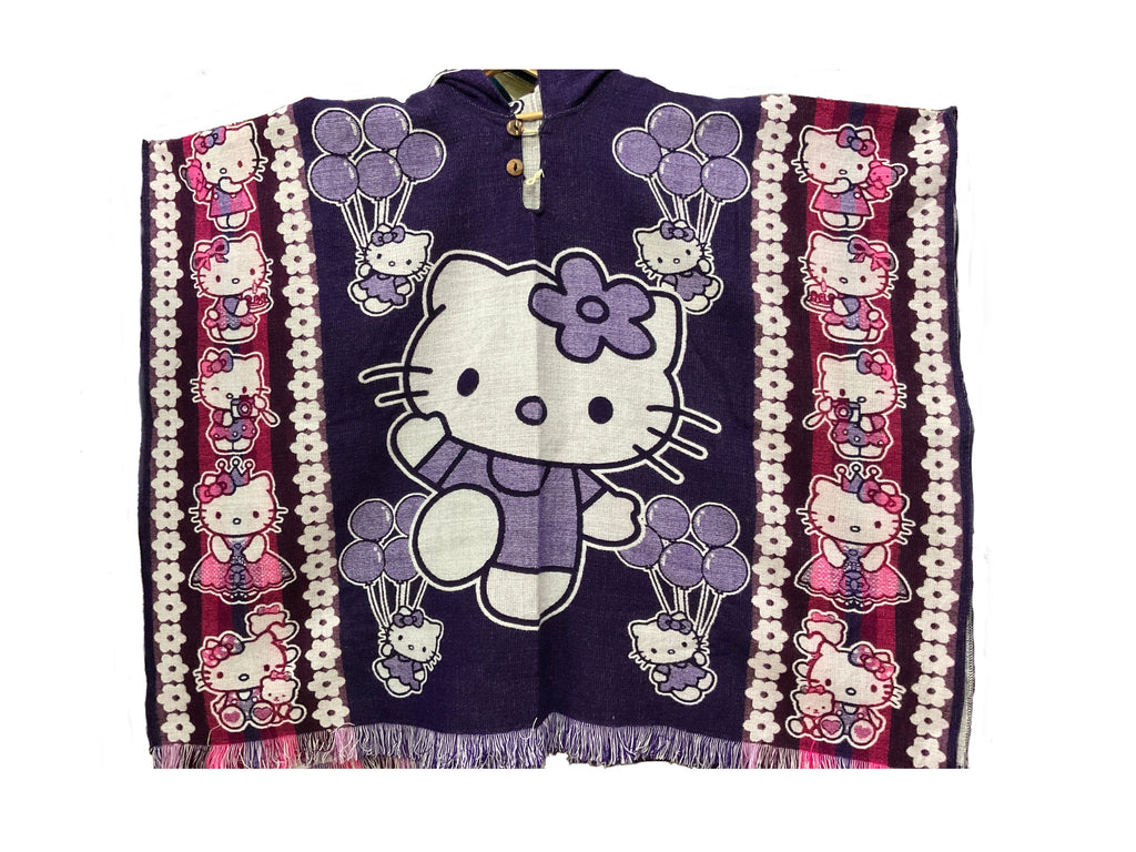 Alpaca Wool Poncho with Hood - Hello Kitty