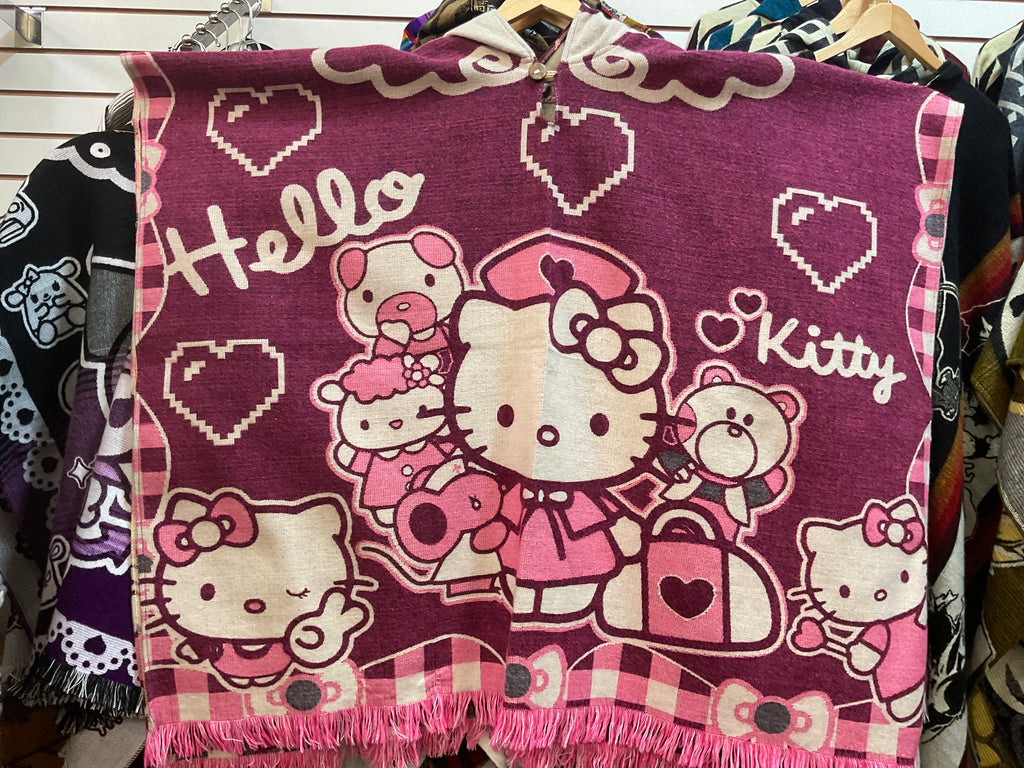 Alpaca Wool Poncho with Hood - Hello Kitty