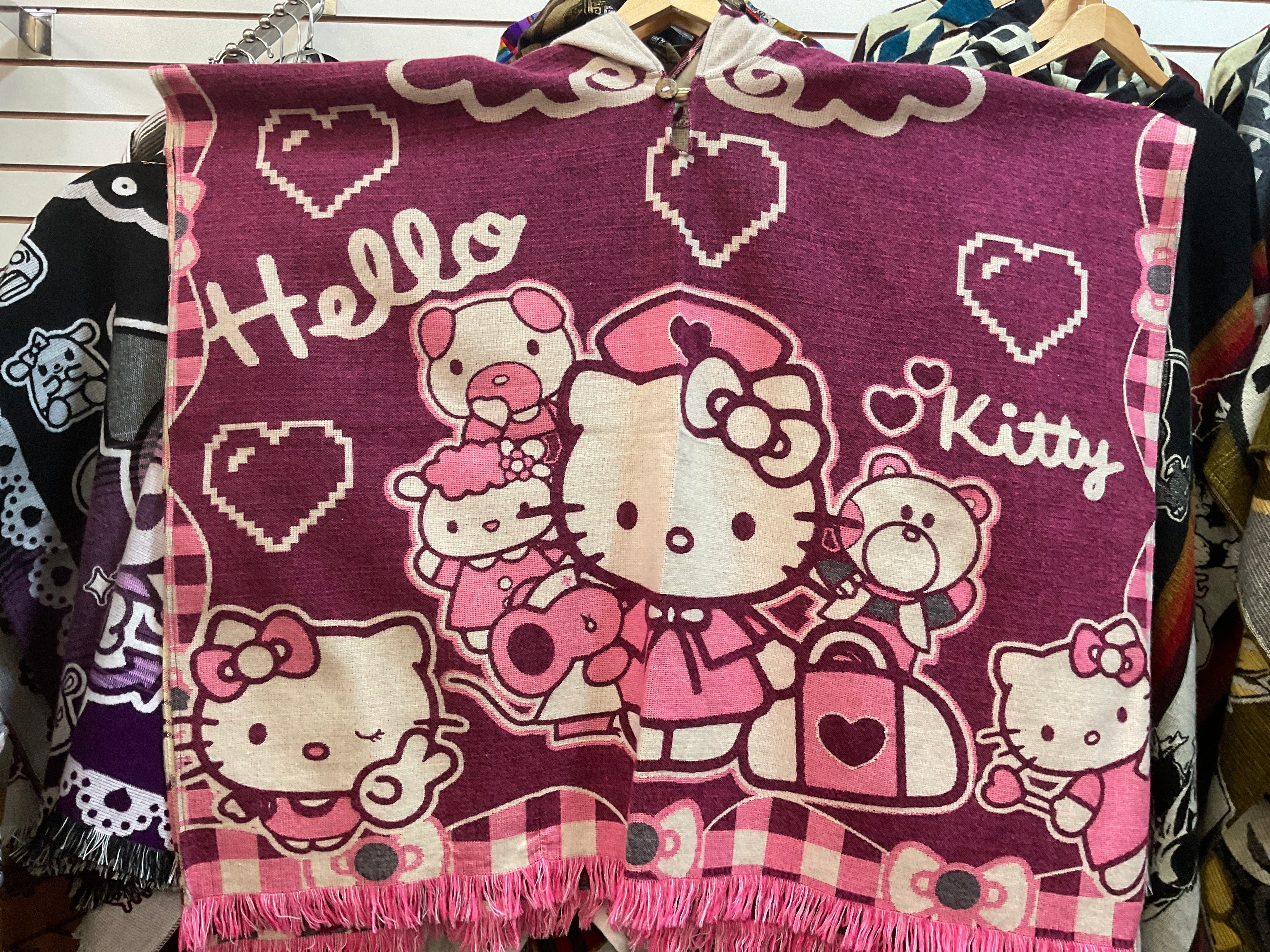 Alpaca Wool Poncho with Hood - Hello Kitty