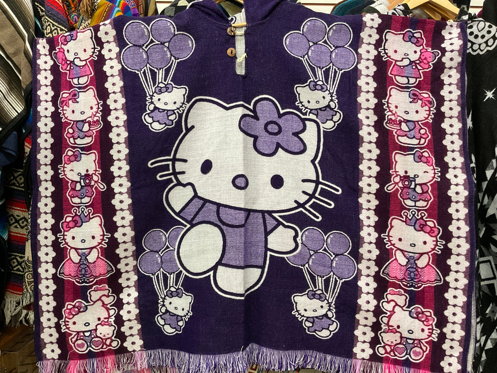 Alpaca Wool Poncho with Hood - Hello Kitty