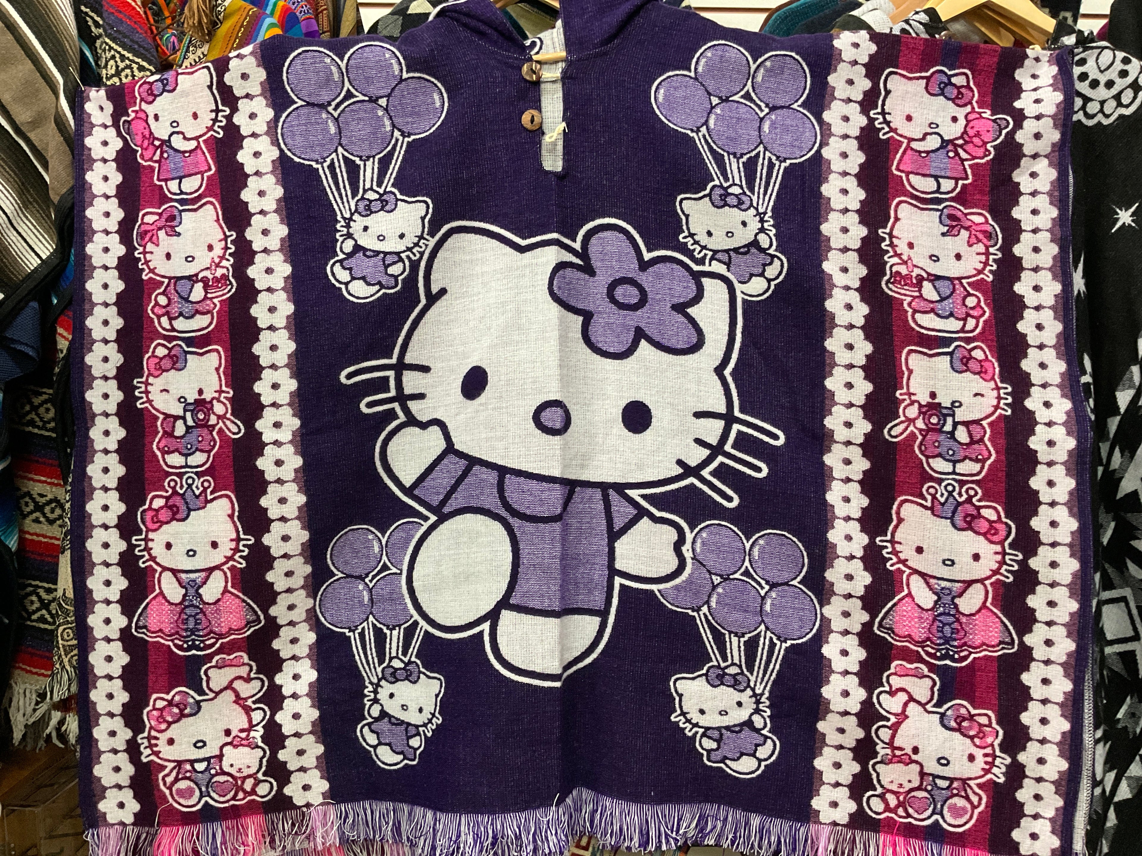 Alpaca Wool Poncho with Hood - Hello Kitty
