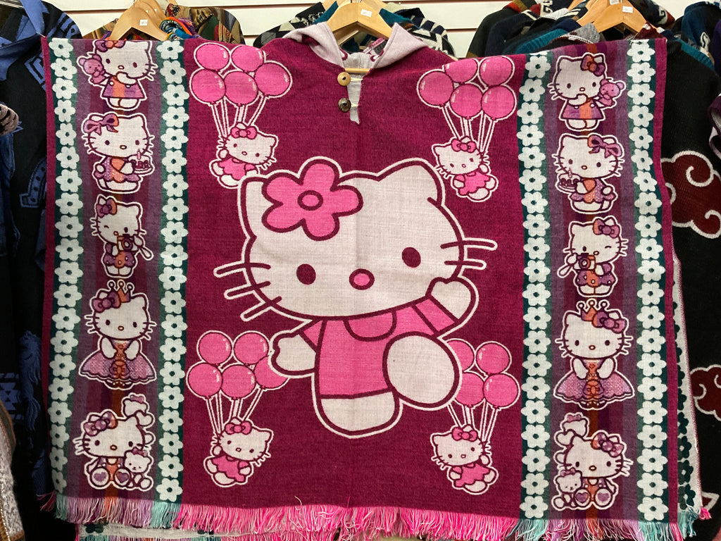 Alpaca Wool Poncho with Hood - Hello Kitty
