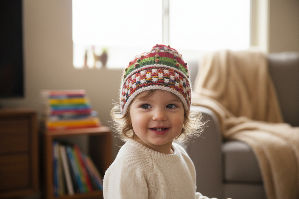 Gorro de lana tejido a mano para bebé