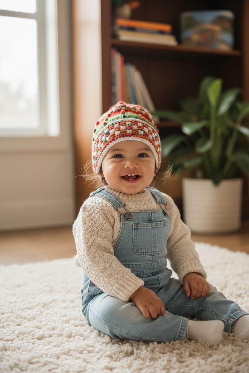 Gorro de lana tejido a mano para bebé