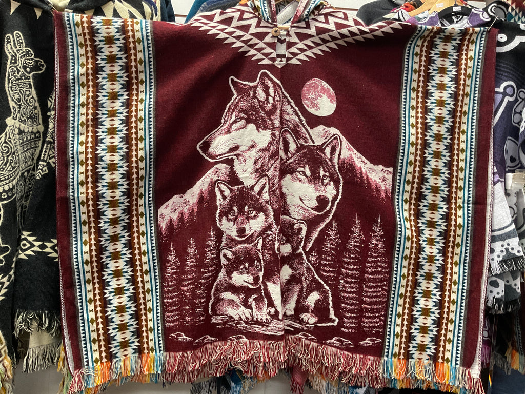 Alpaca Wool Poncho with Hood - Wolf