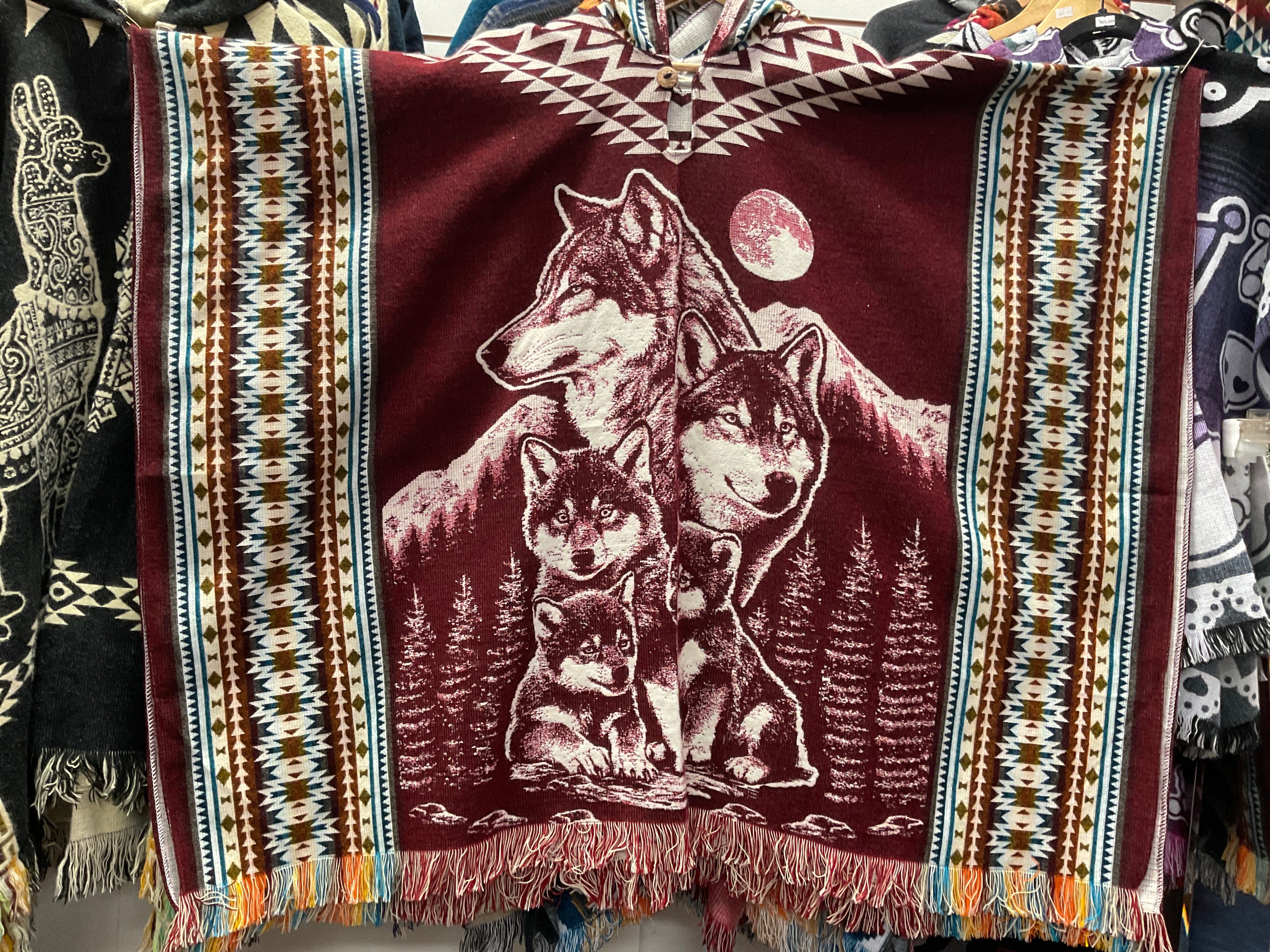 Alpaca Wool Poncho with Hood - Wolf