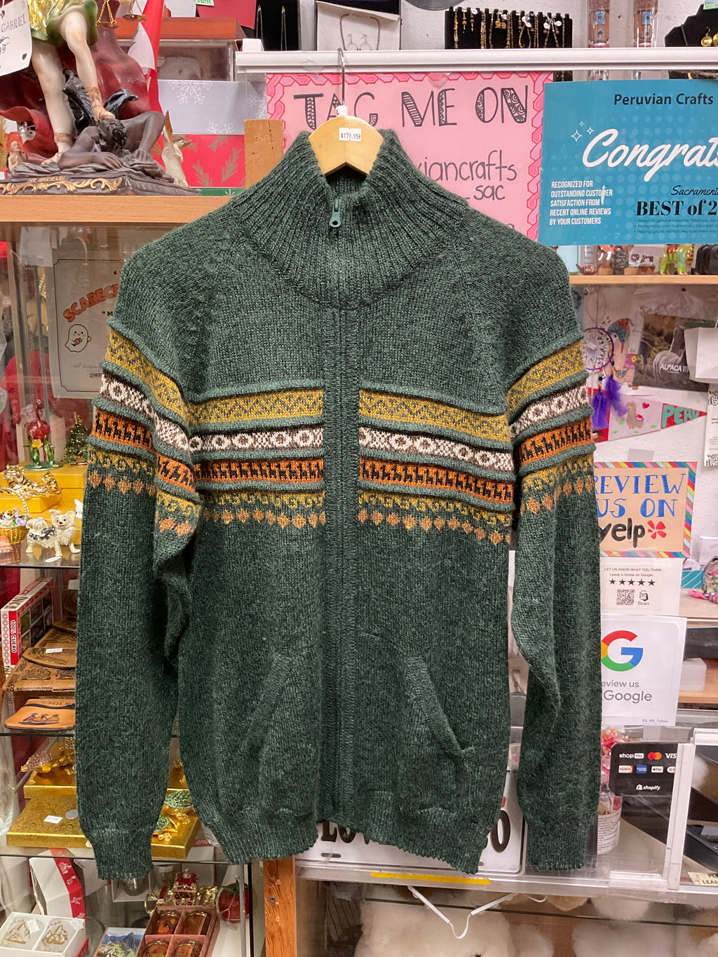 Baby Alpaca zip up cardigan , llama pattern