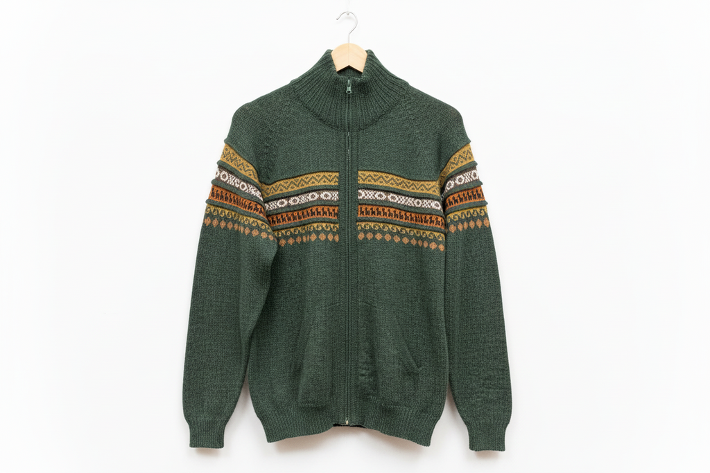 Zip-Up Baby Alpaca Cardigan Sweater, Llama pattern