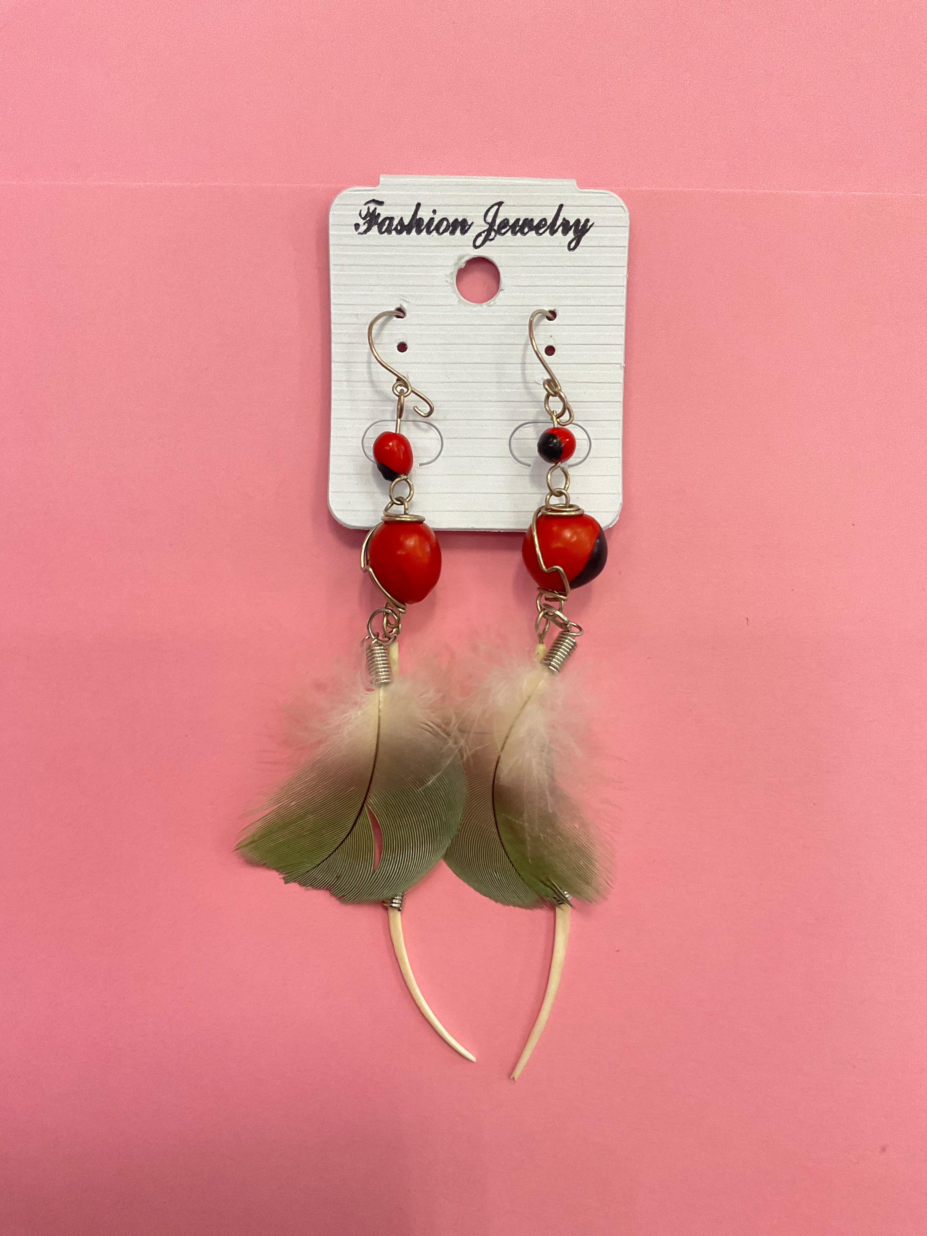 Huayruro Earrings with Feather