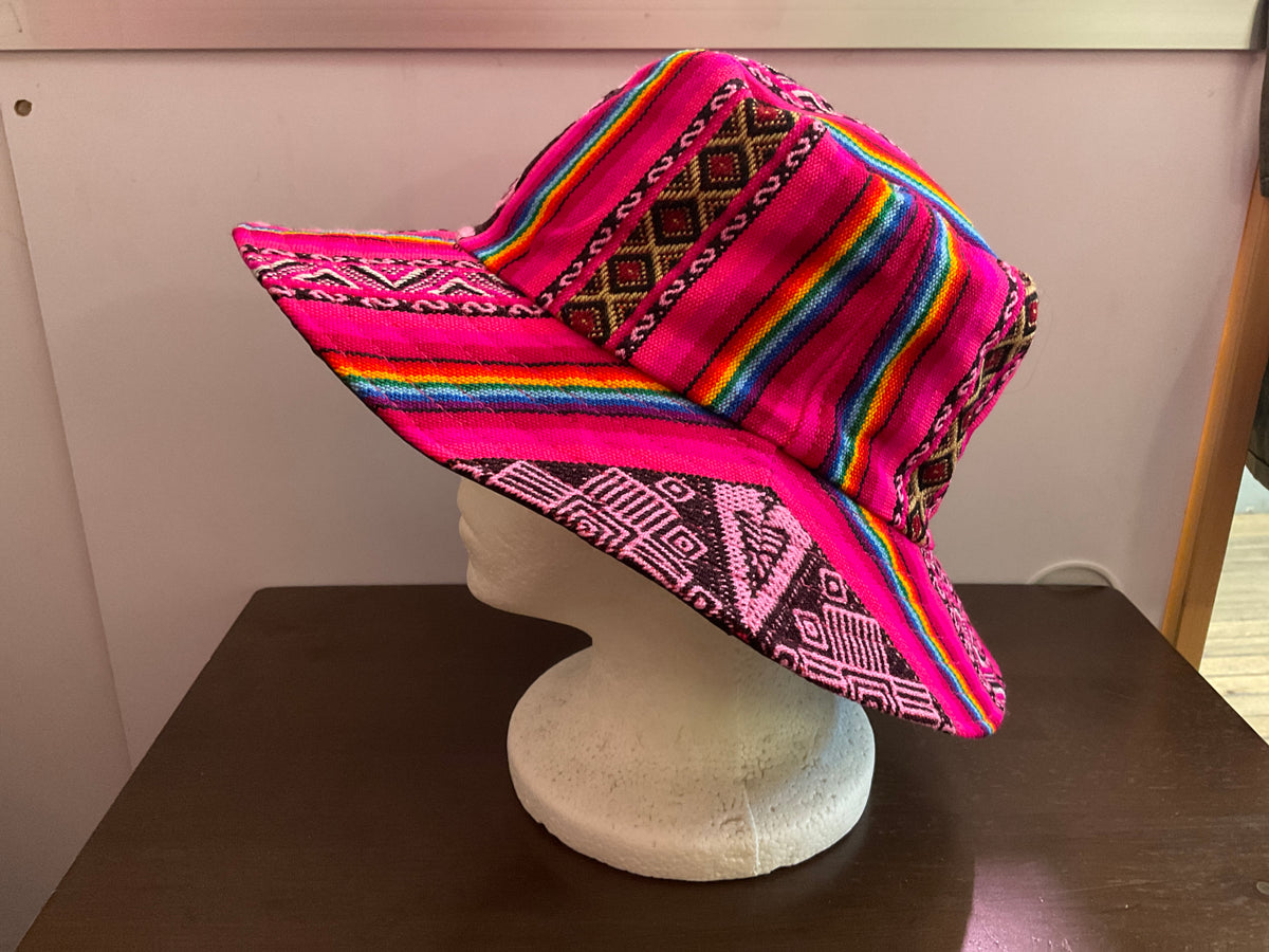 African Print Bucket Hat - Wax Style - Fedora Hat pink -white Upcycled hat with African wax print fabric main image 3