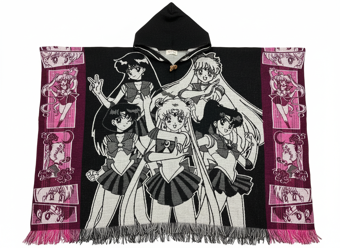 Alpaca Wool Poncho with Hood - Sailor Moon