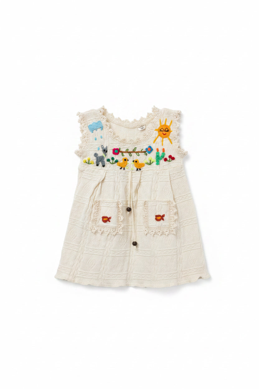 Vestido de algodón peruano bordado a mano para niña