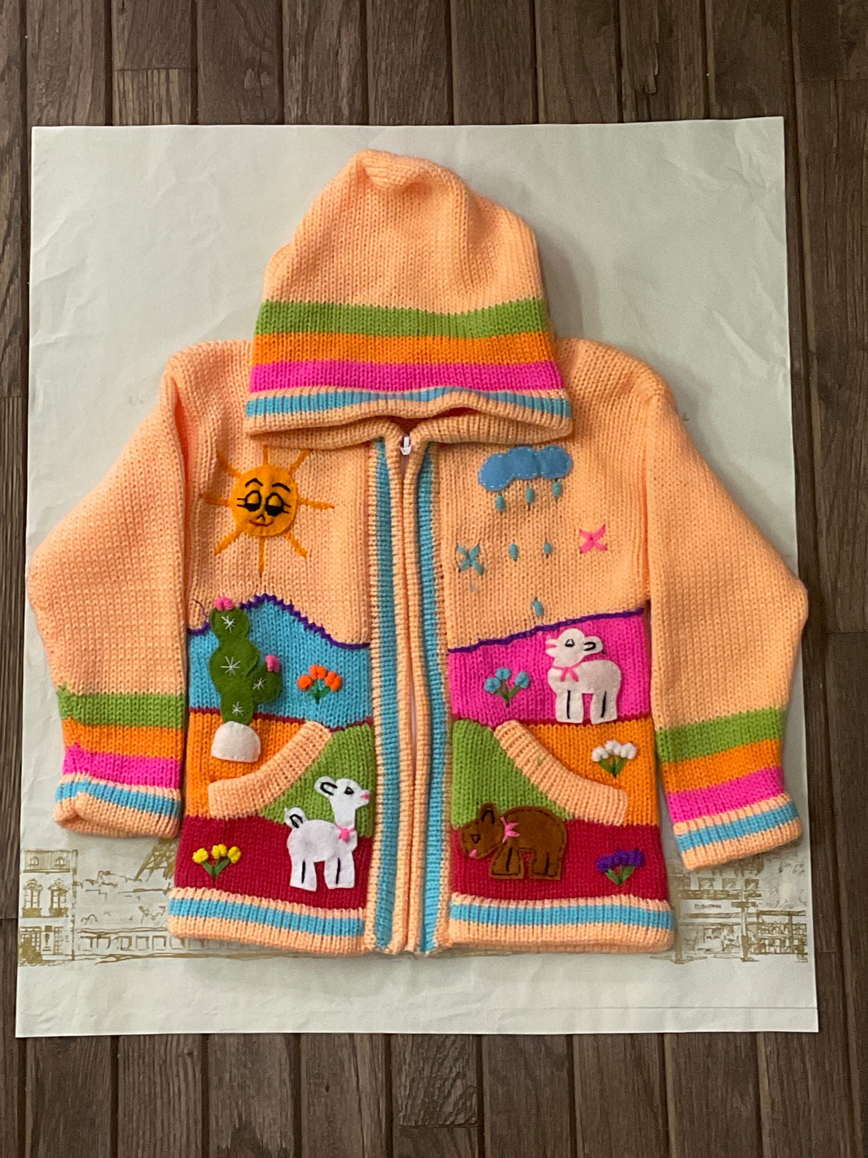 Children’s Hand-Knit Wool Cardigan Sweater  – Peruvian Artisan Made