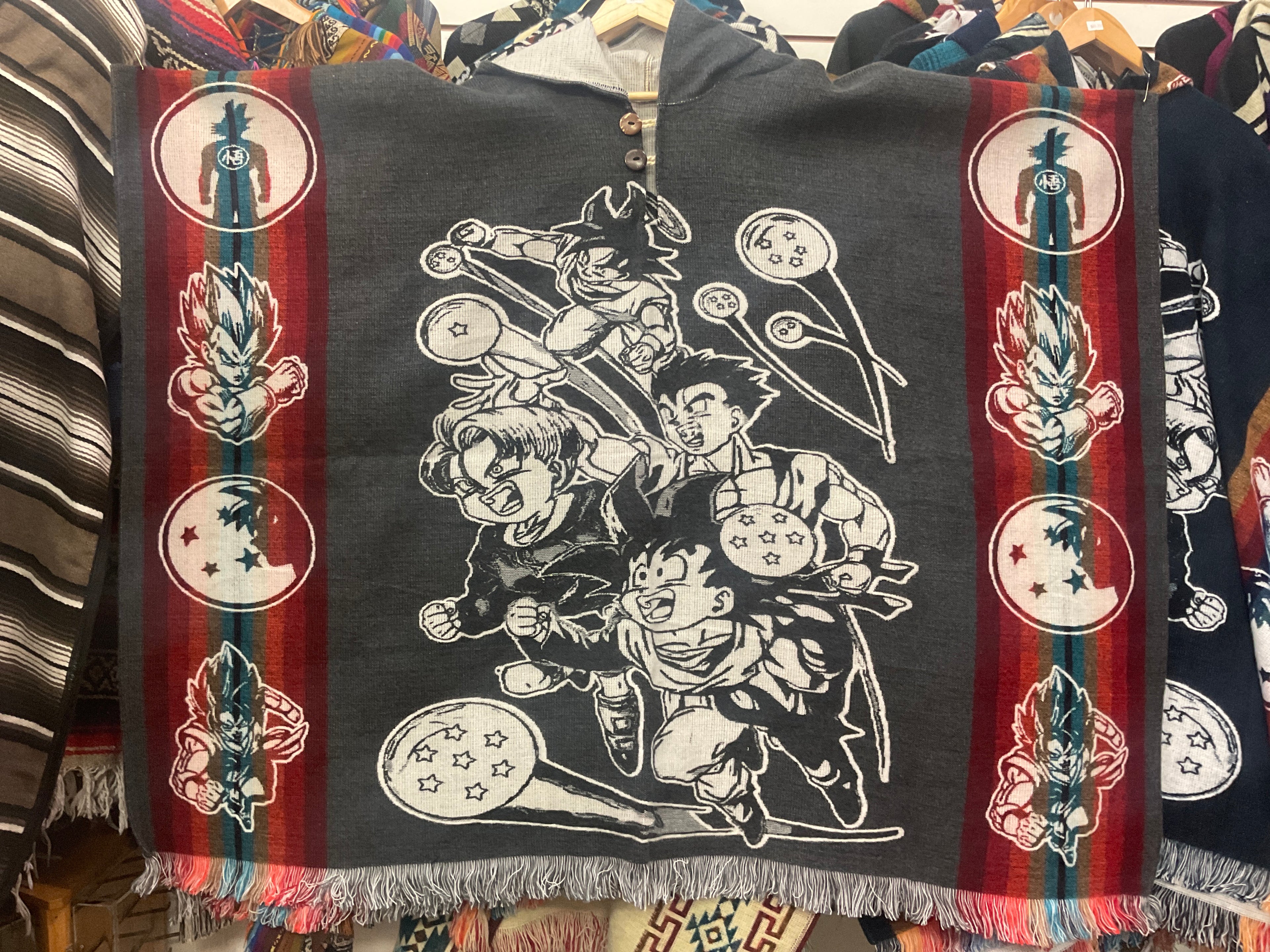 Alpaca Wool Poncho with Hood - Dragon Ball Z
