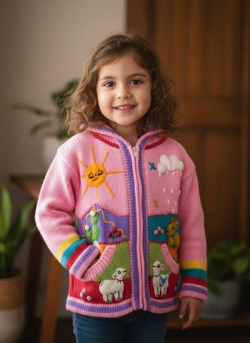 Suéter tipo cárdigan tejido a mano para niños