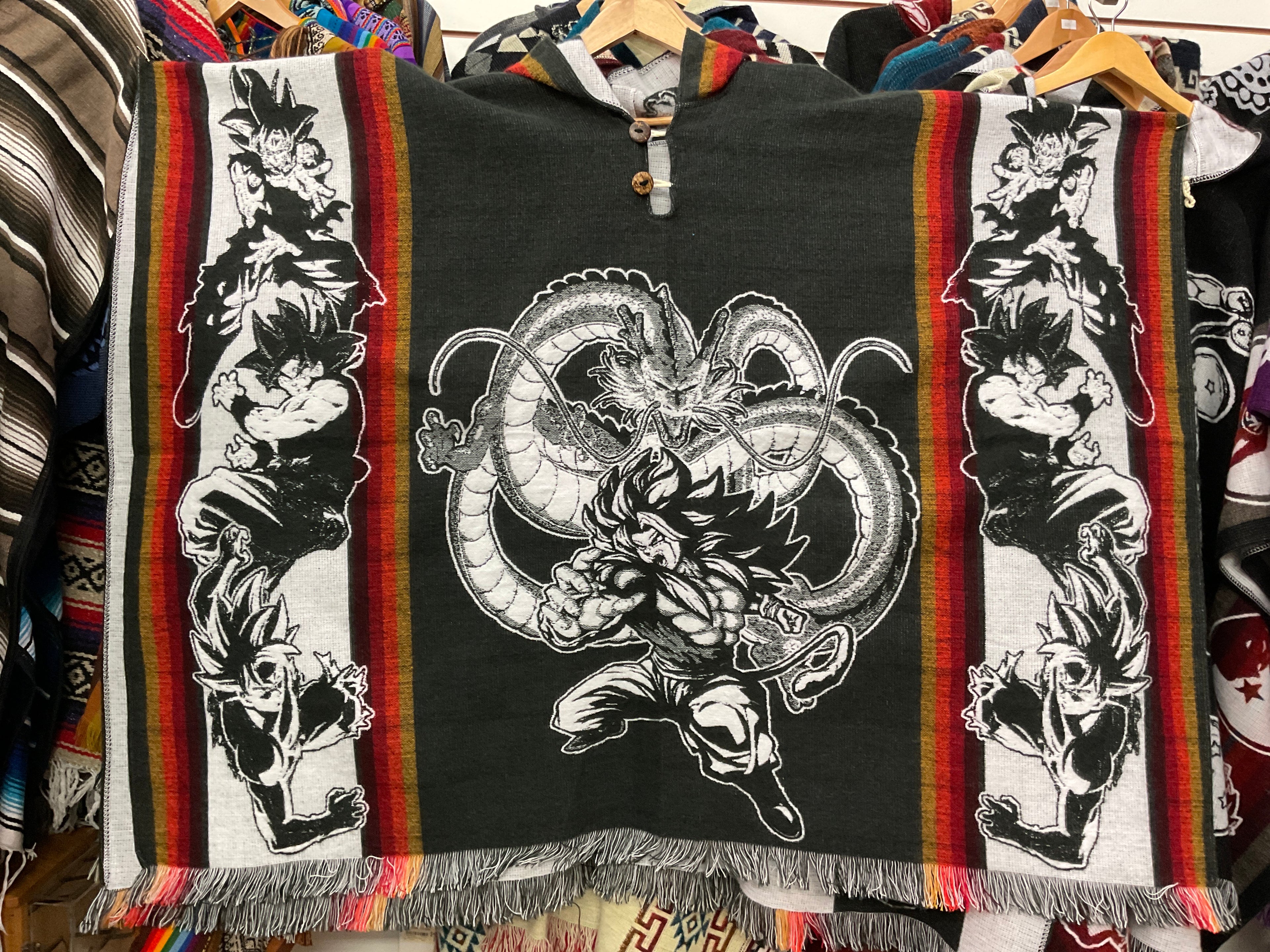 Alpaca Wool Poncho with Hood - Dragon Ball Z
